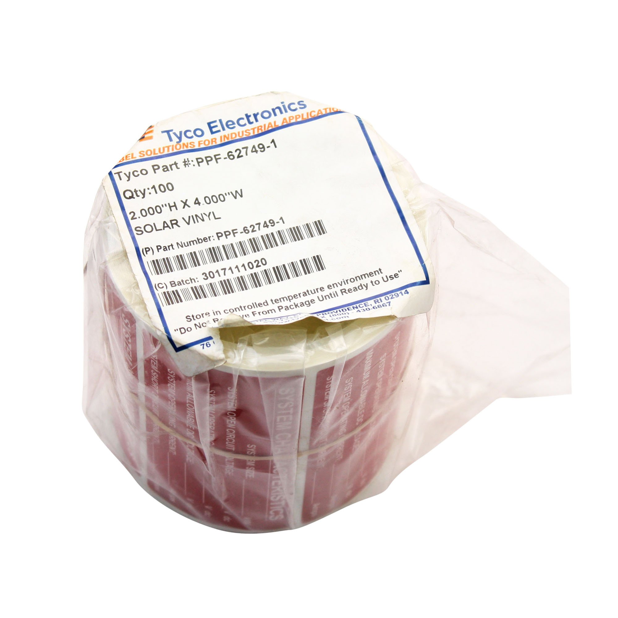 TE Connectivity PPF-62749-1 Solar System Vinyl Labels (100 Pack) - Weatherproof, Durable Identification for Solar Panels & Renewable Energy Systems - Perfect for Solar Panel Marking, Equipment Labeling & Electrical Safety Compliance