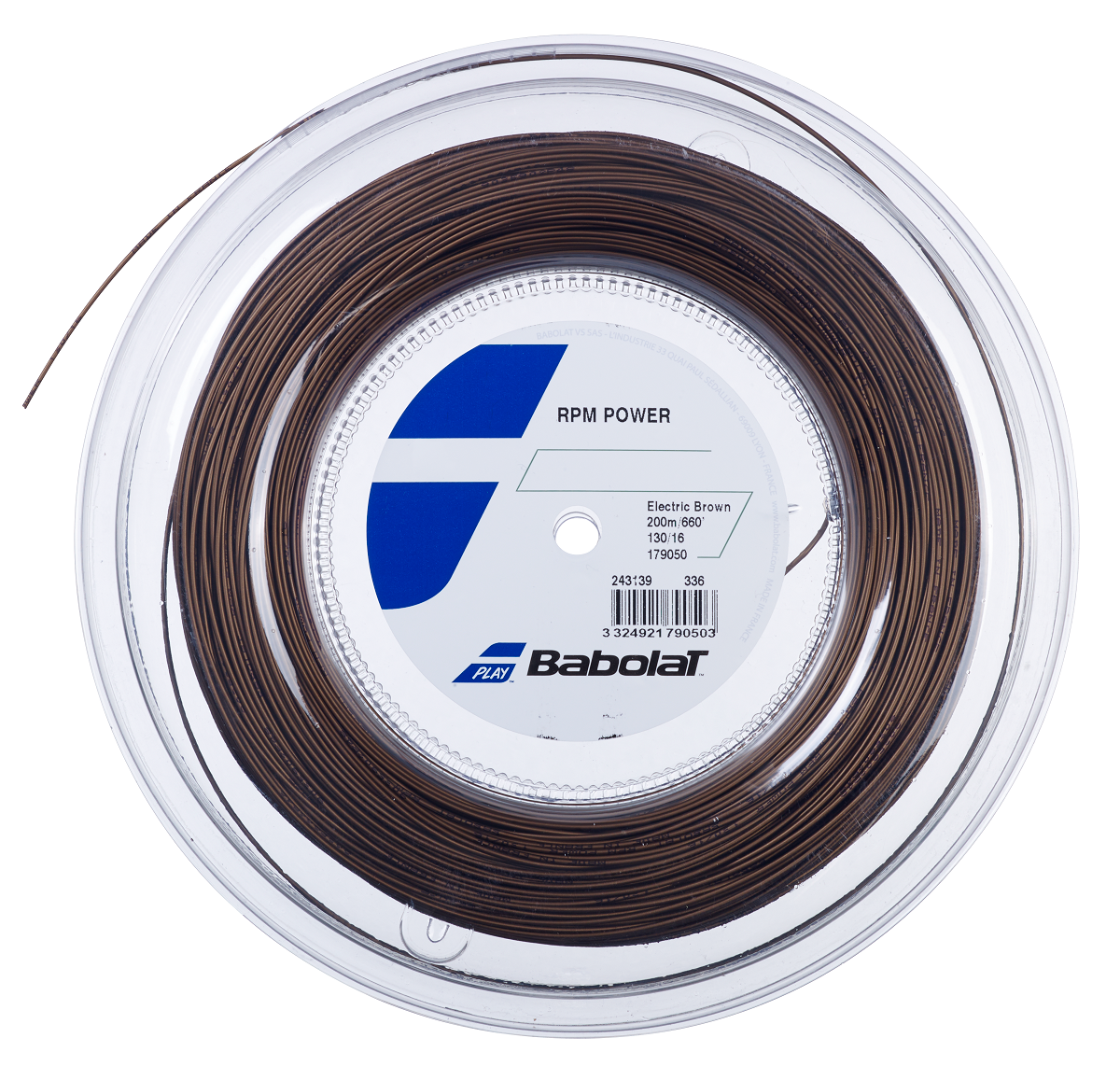 Babolat RPM Power 17/1.25 Tennis String Reel (Electric Brown) - High Performance Polyester String for Tennis Rackets - Perfect for Competitive Play & Stringing Professionals