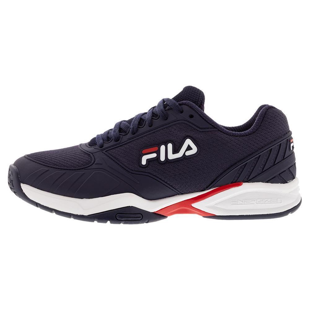 FILA Men's Volley Zone Pickleball Shoes - Navy & Red | Non-Slip Court Shoes for Indoor/Outdoor Pickleball & Tennis | Lightweight Athletic Shoes with Cushioned Support