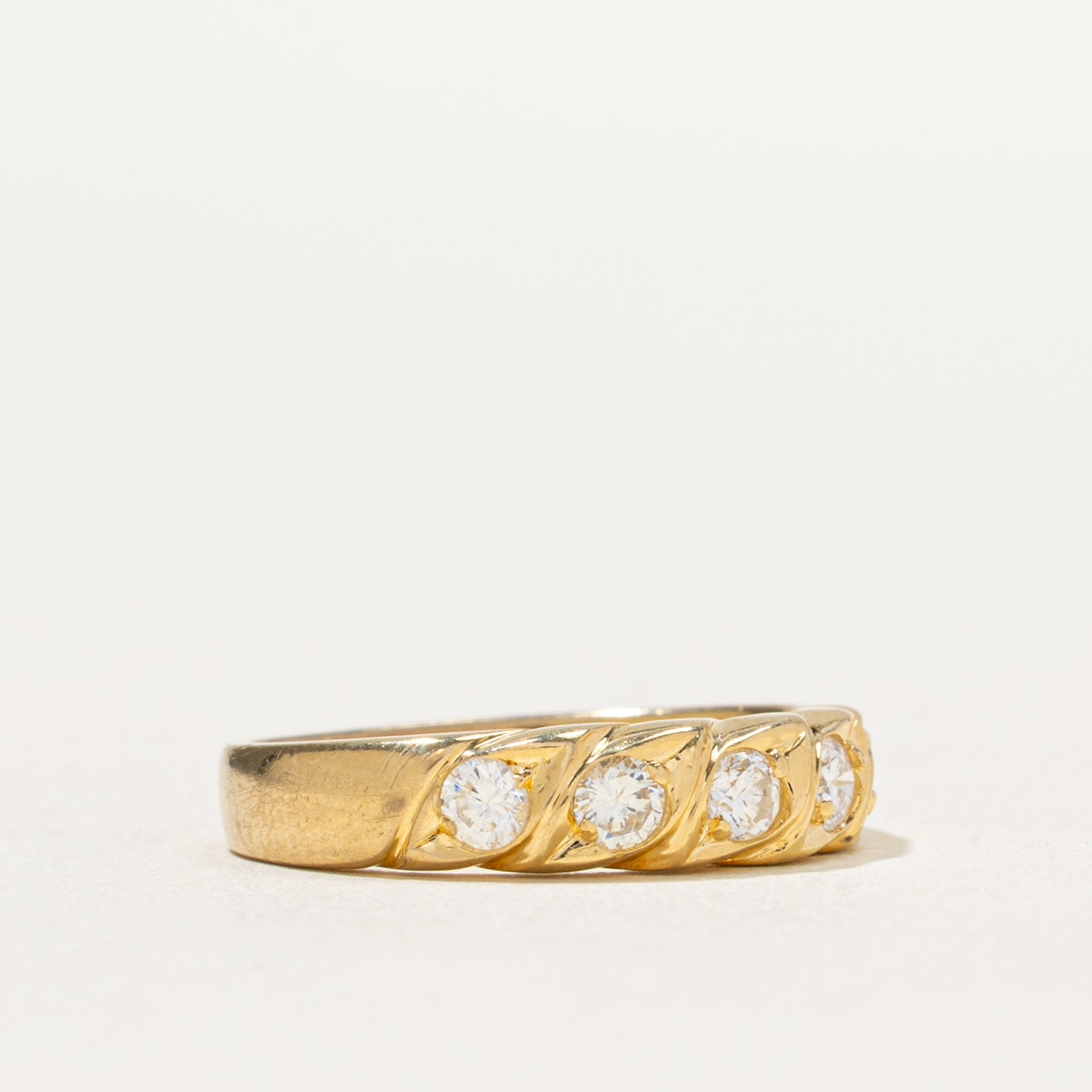 Five Stone Diamond Grooved Wedding Band Ring | 0.40ctw (0.40 Carat Total Weight) | Size 4.5 | Elegant Stackable Ring for Anniversary, Engagement or Everyday Wear