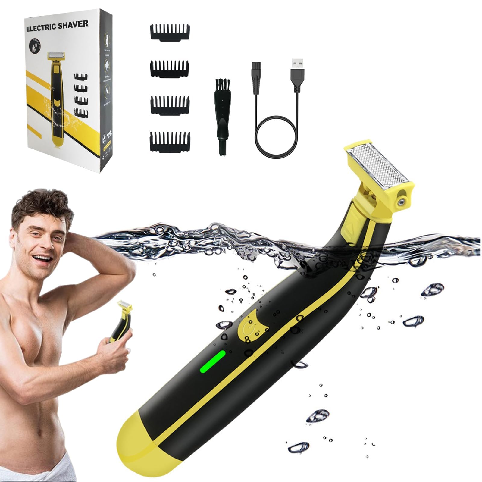 Premium Wet & Dry Electric Shaver for Men - Rechargeable Waterproof Razor with Fast Motor & Non-Slip Grip - Includes Electric Shaver Cleaner - Perfect for Travel, Gym & Daily Shaving - Model #12