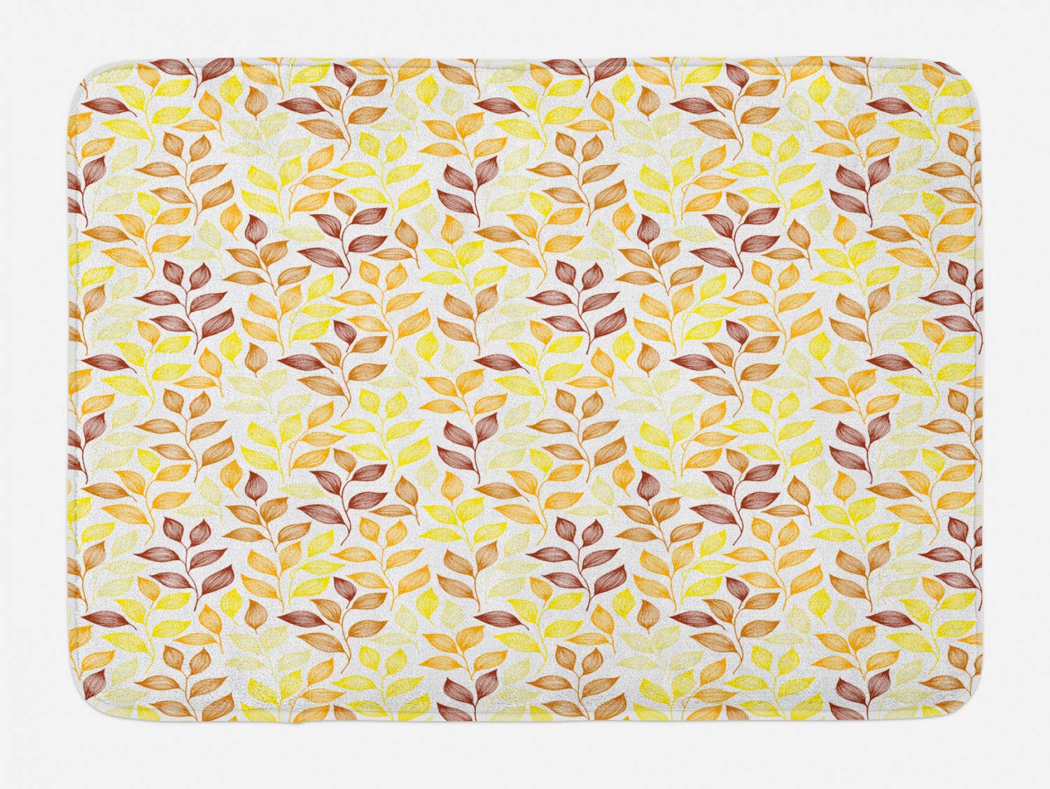 Ambesonne Summer Orange Bath Mat - Plush Non-Slip Bathroom Rug with Nature Leaves Design, 29.5 x 17.5 Inches, Burgundy Orange Amber Yellow - Perfect for Bathroom Decor, Spa Retreat & Cozy Home Accents
