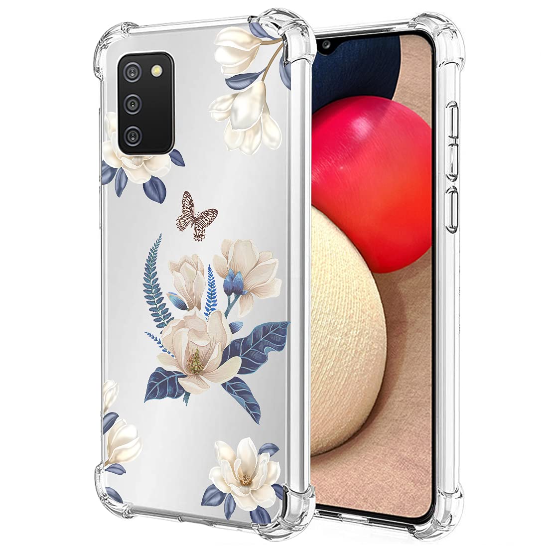 **Samsung Galaxy A02S Phone Case for Women - Cute Clear Slim Shockproof TPU Rubber Cover with Floral Design, Protective Soft Flexible Case (White Flower) - Perfect for Daily Use, Work & Travel**