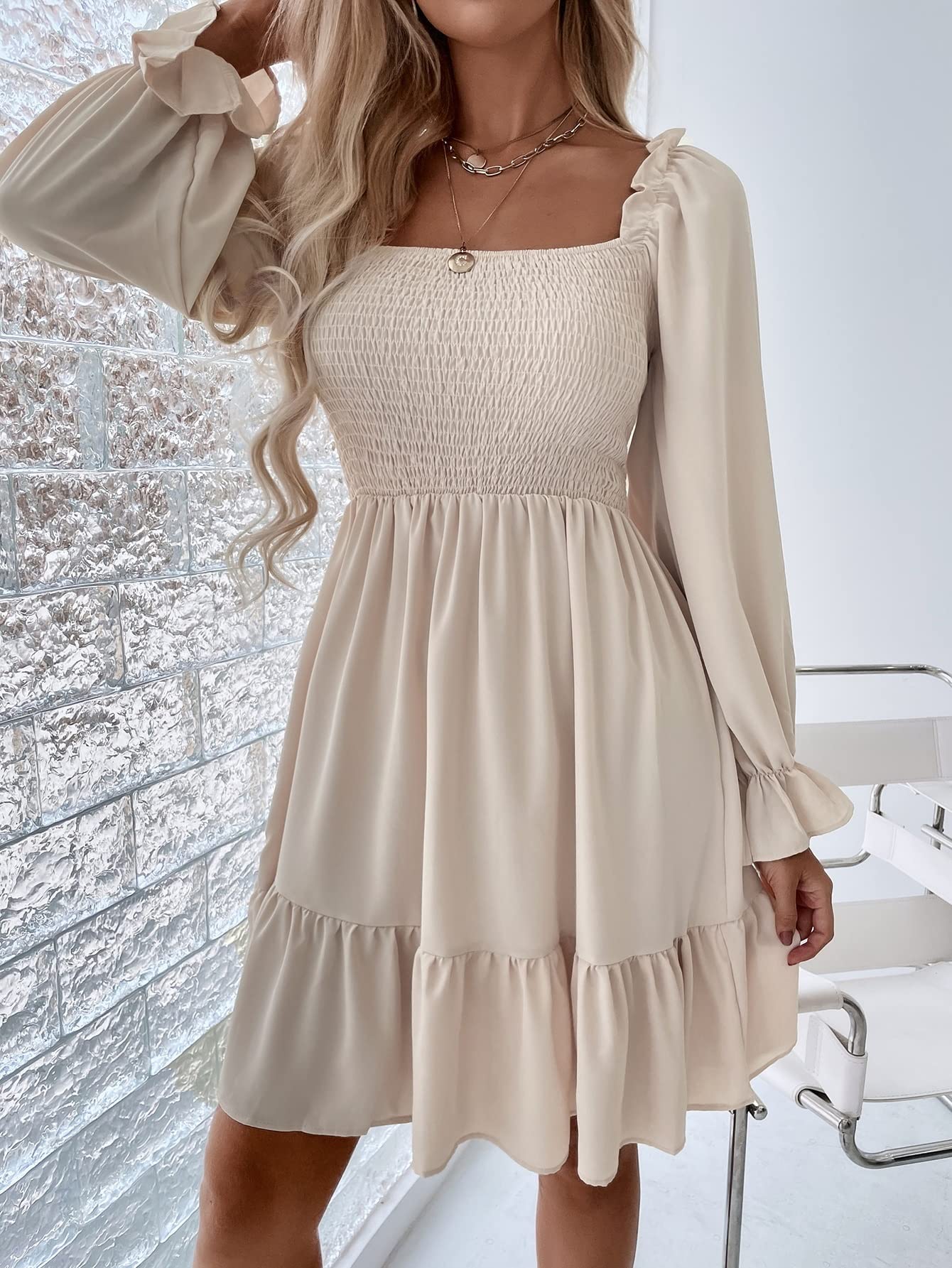 2022 Women's Summer Short Dress - Shirred Bodice, Flounce Sleeve & Ruffle Hem Cute Mini Dress for Party, Beach, Date Night and Casual Outings