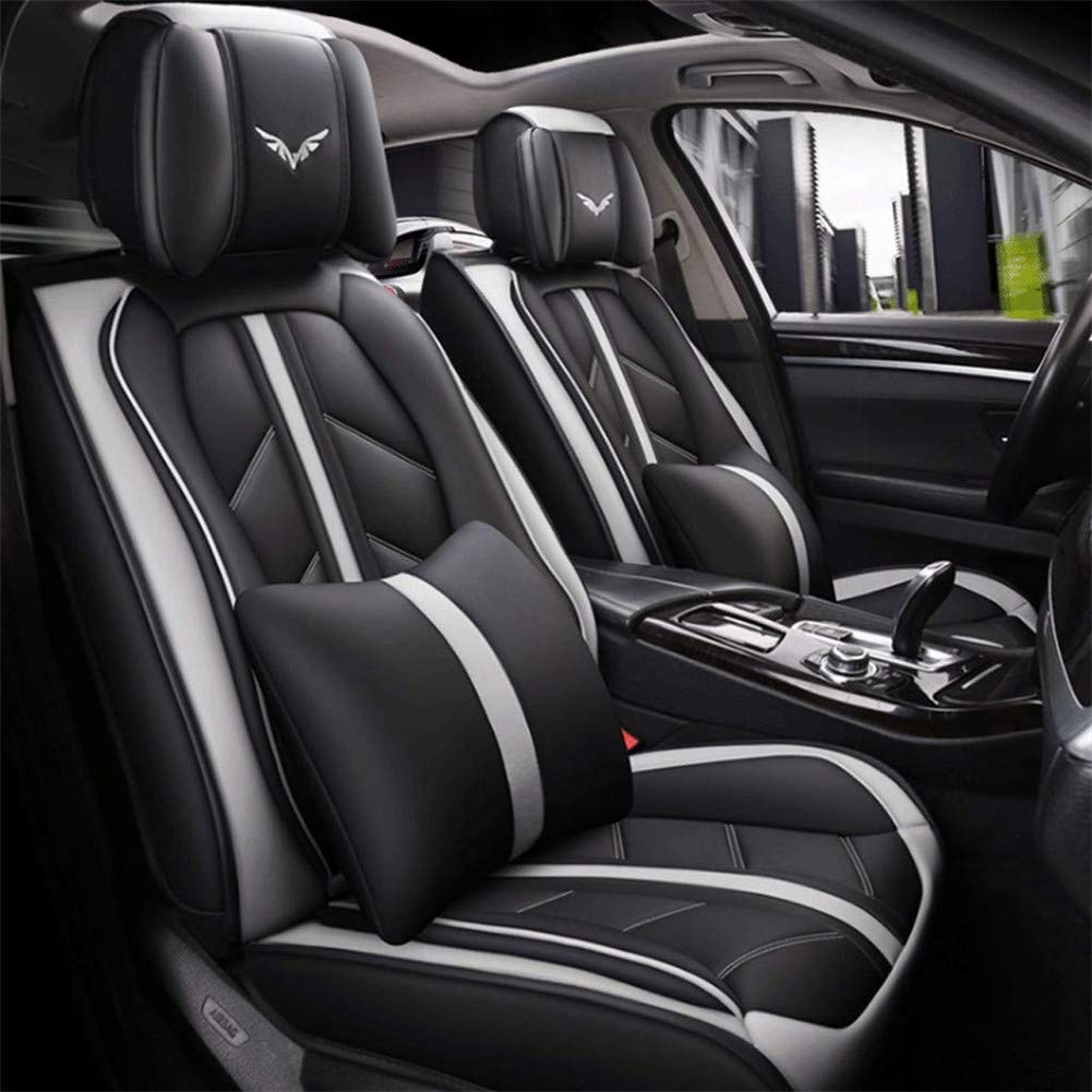 Universal 5-Seat Car Seat Cover - Adjustable Four Seasons Artificial Leather Cushion in Brown/Beige & White | Perfect for SUVs, Sedans & Family Vehicles