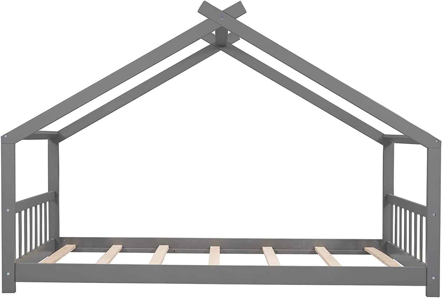 Harper & Bright Designs Twin Size Wooden House Bed for Kids - Montessori Bed Frame with Headboard & Footboard, No Box Spring Needed - Grey | Perfect for Girls & Boys Bedroom, Playroom, or Montessori Classroom