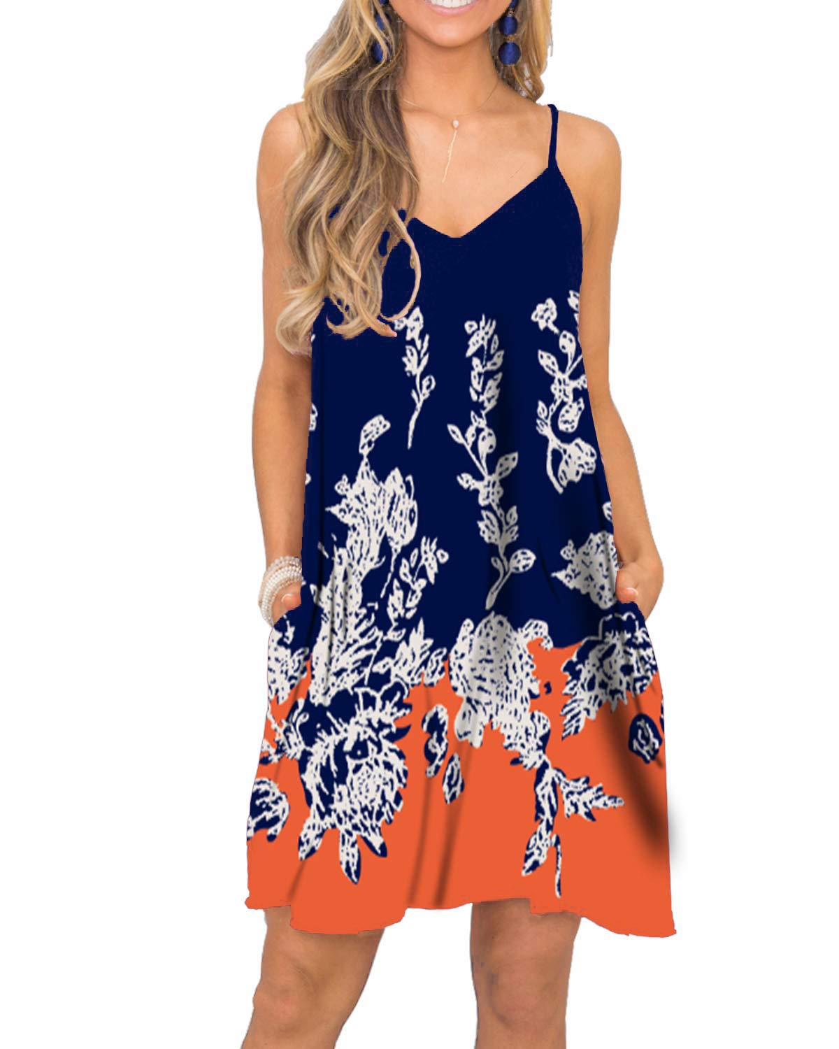 BEUFRI Women's Summer Spaghetti Strap Casual Swing Tank Dress with Pockets - Beach Cover Up, Poolside Lounge, Vacation Outfit, Boho Chic Style