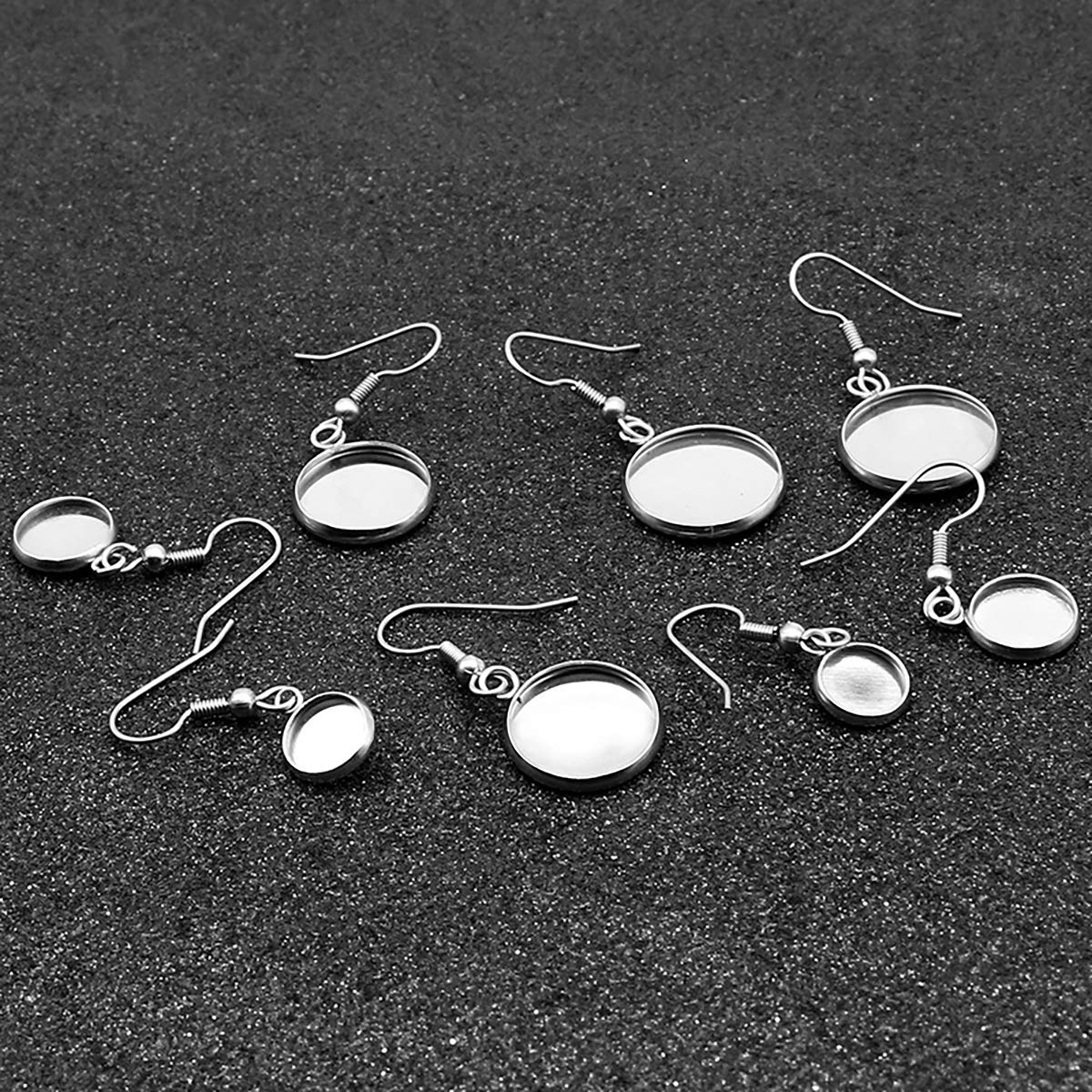 Queenbox 10 Pcs Stainless Steel Earring Wire Hooks for 12mm Cabochon Settings - DIY Jewelry Making Supplies, Bezel Trays (Silver) - Perfect for Handmade Earrings, Craft Projects & Gift Making