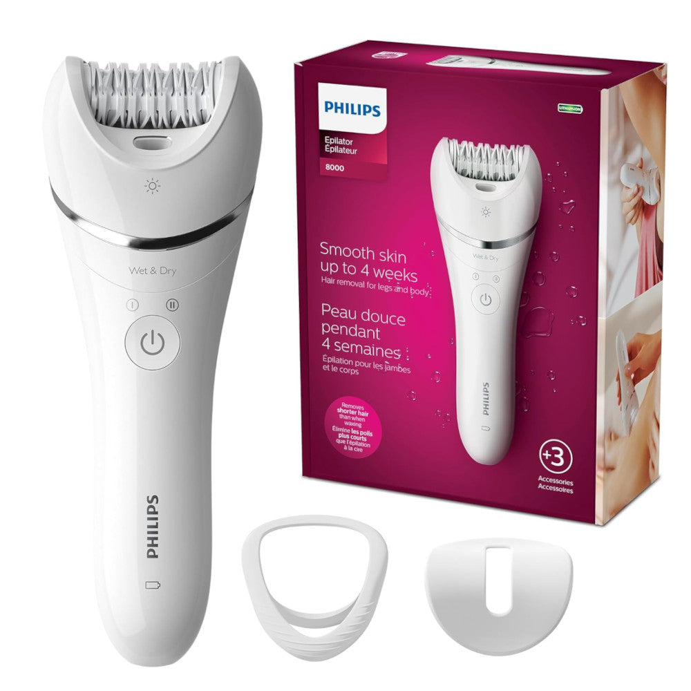 PHILIPS BRE700/04 Rechargeable Epilator Series 8000 for Women - Cordless Hair Removal Device with 3 Attachments for Legs, Underarms & Bikini Line | Smooth Skin at Home