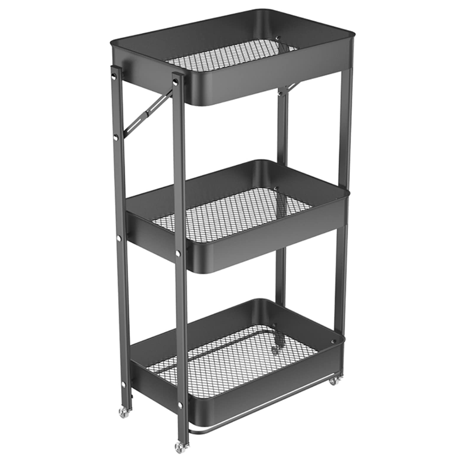YUOPL Foldable Bathroom Shelf with Wheels - Free Standing, No Installation Needed - Portable Storage Organizer for Bathroom, Kitchen, Toilet & Washroom (Black) - Perfect for Small Spaces, Apartment Living & Mobile Storage Solutions