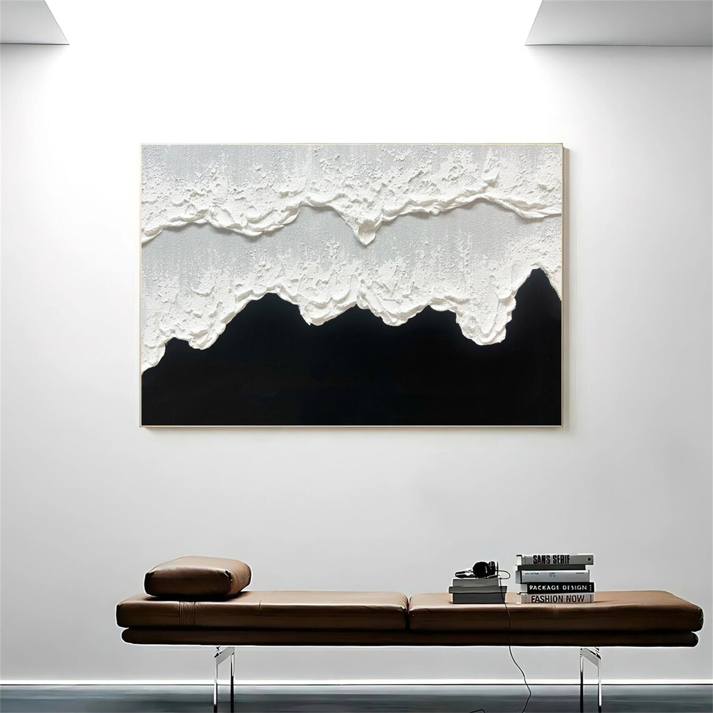 Modern Black and White Textured Minimalist Wall Art Print #MZ061 - Perfect for Living Room, Bedroom & Office Decor