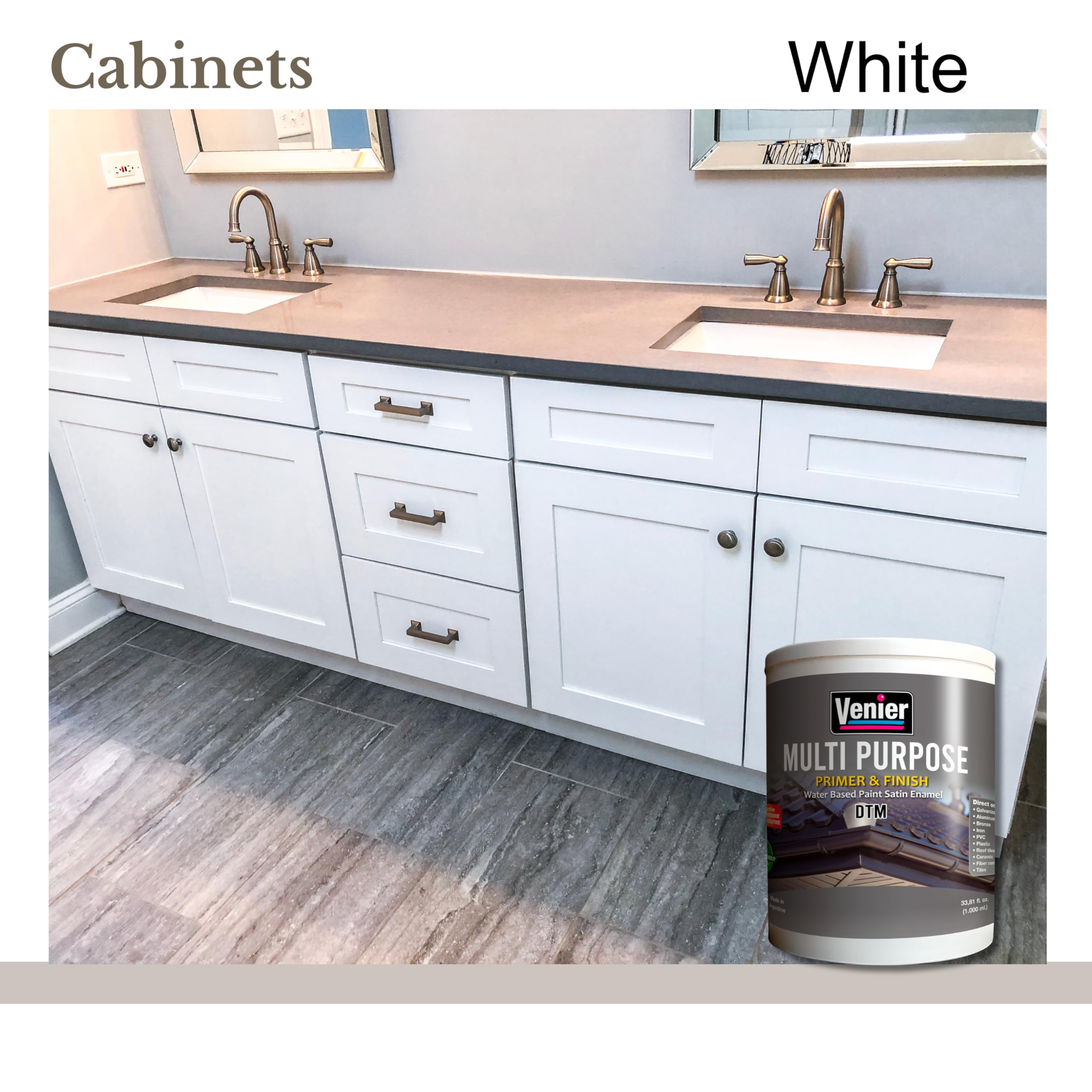 All-in-One Paint 33.81 Fl Oz (White) - Cabinet & Furniture Paint for Metal, Tiles, PVC, Ceramics - Quick-Drying, Durable Finish for Home DIY Projects & Professional Use