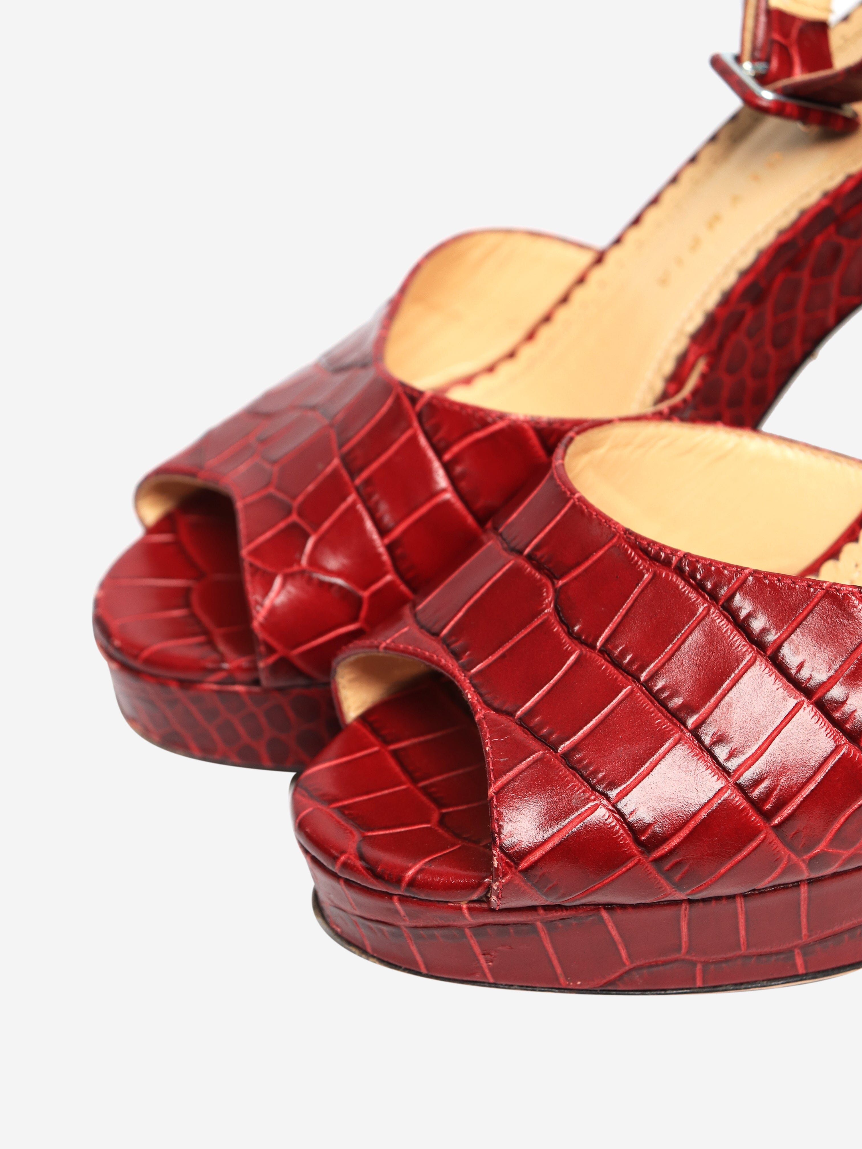 Cherry Red Croc Embossed Platform Heels Women's Size EU 38 (US 8) - Stylish High Heels for Parties, Weddings & Night Out