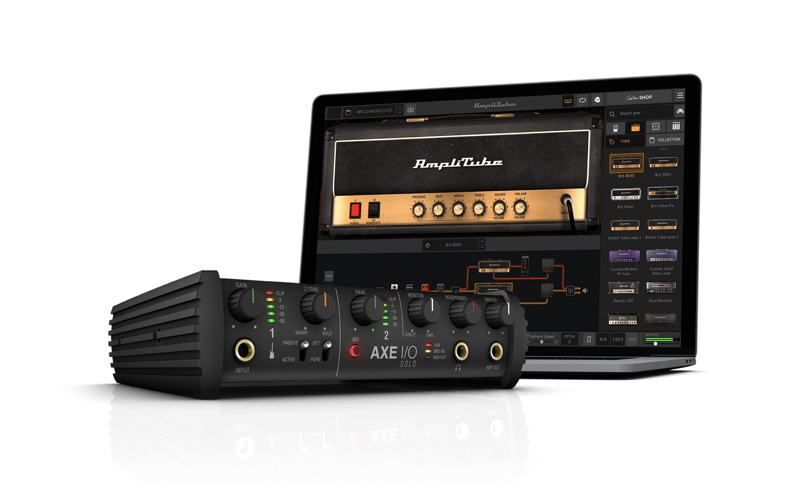 IK Multimedia AXE I/O SOLO Premium USB Audio Interface for Guitar - 2-in 3-out, 24-bit/96kHz, Hi-Z Re-Amp, Mac/PC Compatible with AmpliTube & TONEX Software Bundle - Perfect for Home Recording, Studio Production & Guitar Tone Shaping