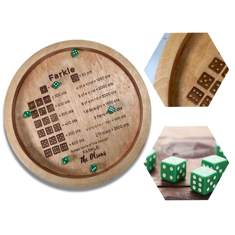 Personalized Wooden Dice Tray Set - 12 Dice for Farkle, Board Games & Family Party Gifts