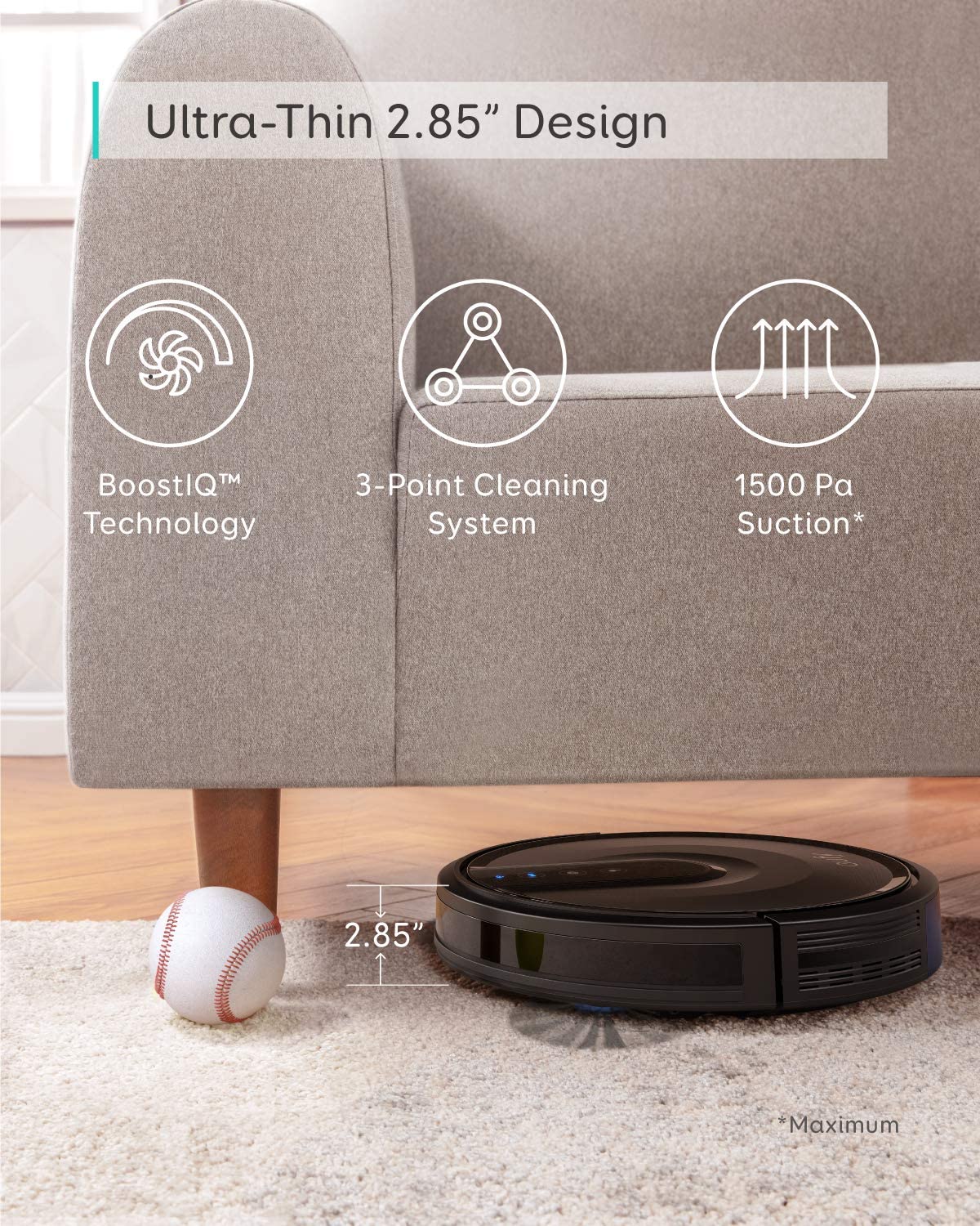Eufy RoboVac 35C WiFi Robot Vacuum Cleaner - Super Thin, Smart App Control, Pet Hair Friendly, Works with Alexa (Black) - Ideal for Hardwood Floors, Carpets & Pet Owners