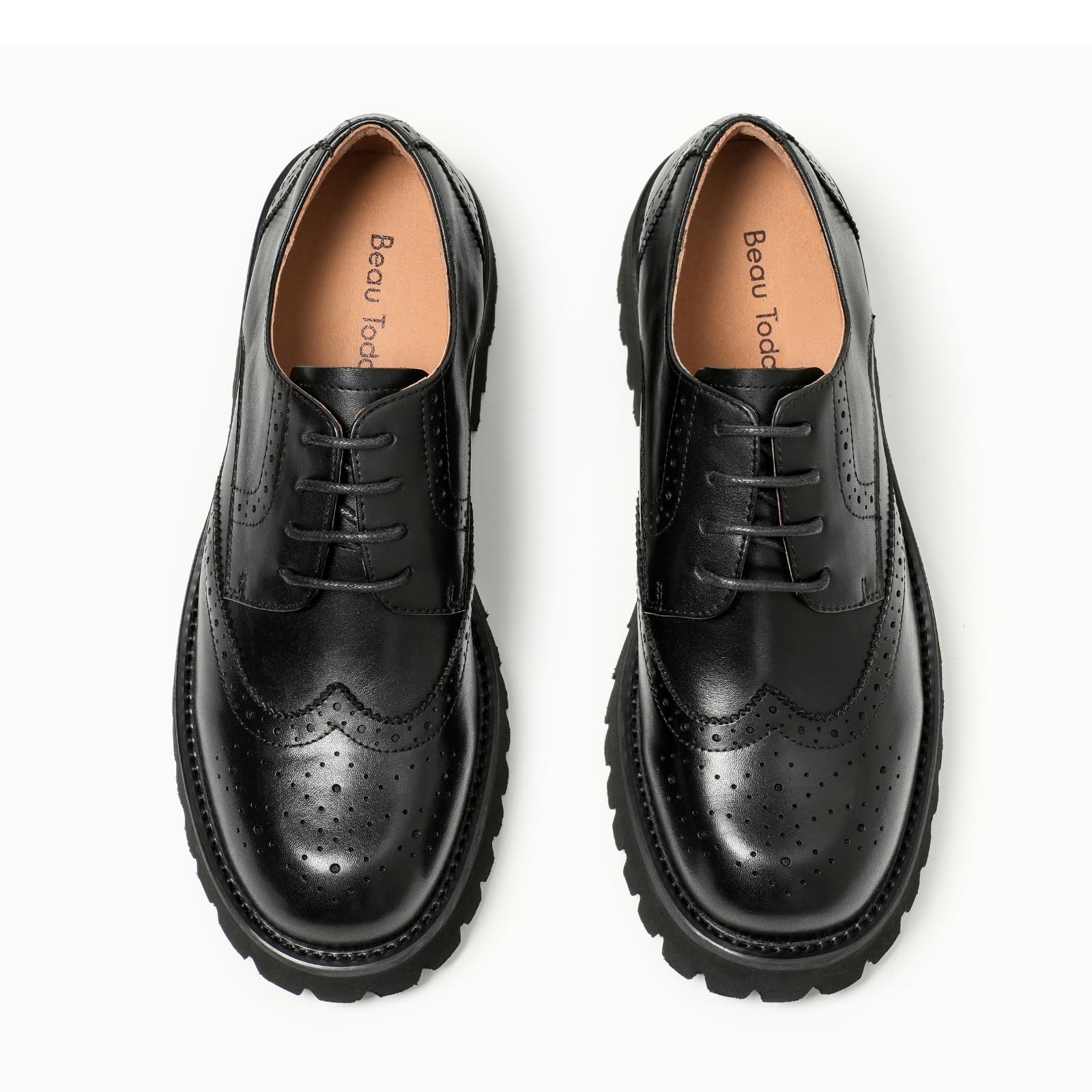 BEAU TODAY Women's Platform Oxford Shoes - Chunky Leather Lace-Up Casual & Dress Shoes for Office Work | Comfortable Business Attire & Everyday Wear