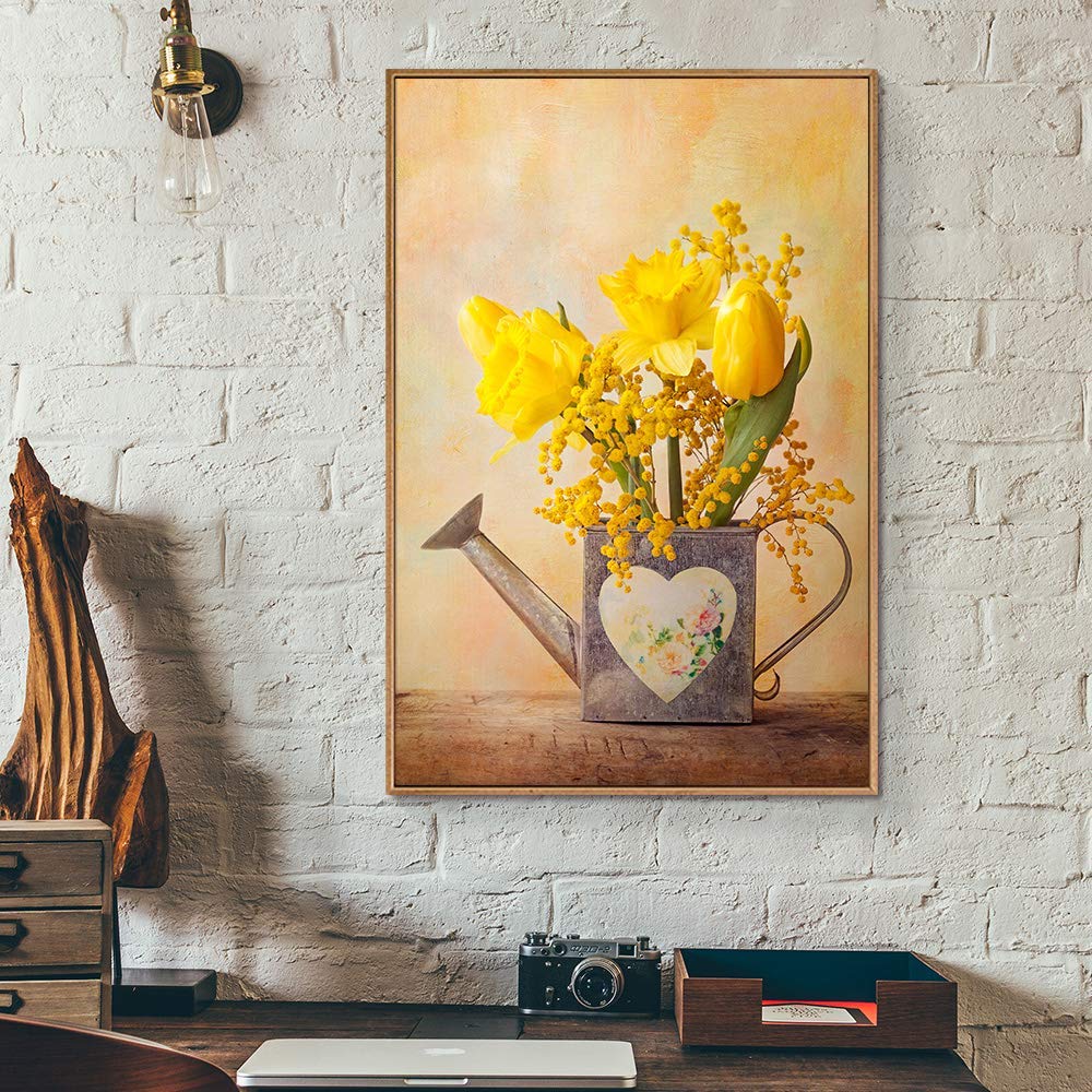 Floating Framed Canvas Wall Art - 16x24 Inches Retro Flower Print for Living Room & Bedroom Decor - Ready to Hang Home Decoration - Perfect for Modern & Vintage Interior Design Styles