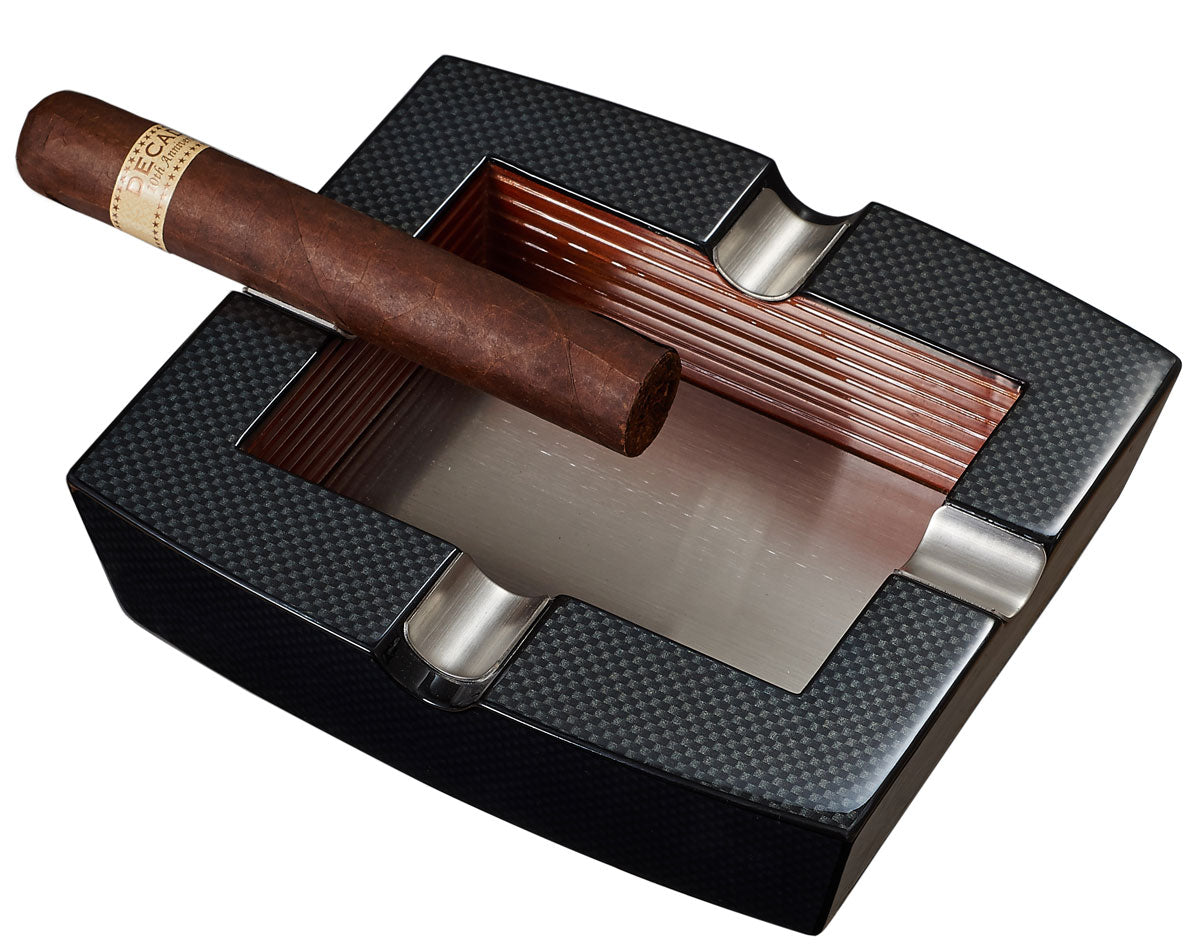 Premium Visol Seine Carbon Fiber & Wood Cigar Ashtray - Luxury Smoking Accessory for Cigar Lovers, Home, Office & Outdoor Use