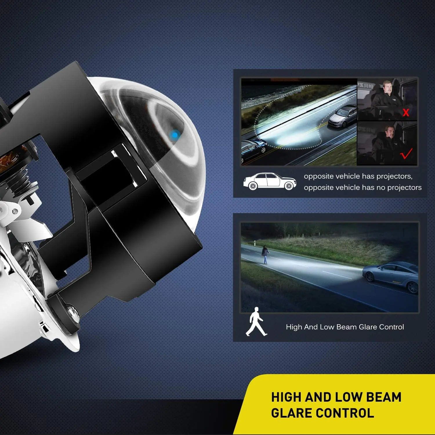 2.5 Inch Mini Projector Lens for H1 Bulb Headlights Retrofit - High Performance Car Headlight Upgrade (Pair) - Perfect for Night Driving & Custom Vehicle Lighting