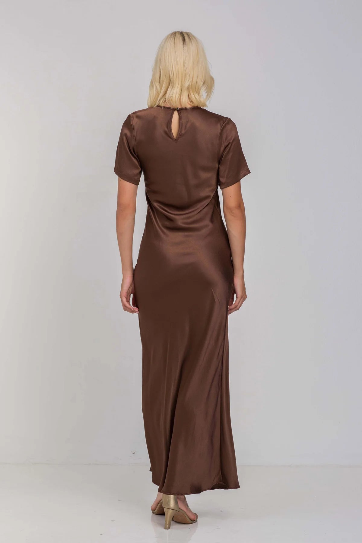 Elegant SS Satin Maxi Dress for Women | Romantic Chocolate Brown Long Dress | Perfect for Date Nights, Weddings & Special Occasions