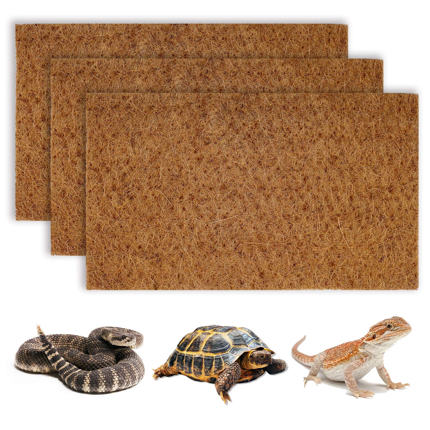 BWOGUE 3-Pack Natural Coconut Fiber Reptile Carpet - Terrarium Liner for Lizards, Snakes, Chameleons, Geckos & Turtles | Soft & Safe Reptile Bedding Mat | Perfect for Reptile Tanks, Habitats & Enclosures