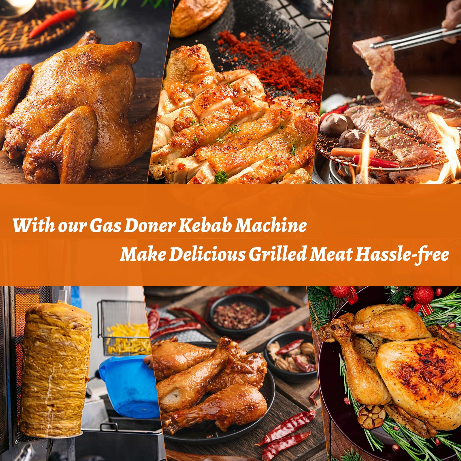 Commercial & Home Use Shawarma Grill Doner Kebab Machine - 2 Burner Vertical Rotisserie for Turkish Chicken, Beef & Lamb - Perfect for Restaurants, Food Trucks & Outdoor BBQ Parties
