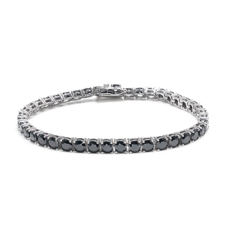 Hip Hop Iced Out 925 Sterling Silver Moissanite Tennis Chain Bracelet - 3mm Width Black Round Synthetic Diamond Jewelry for Men & Women - Perfect for Parties, Concerts, and Hip Hop Fashion Accessories