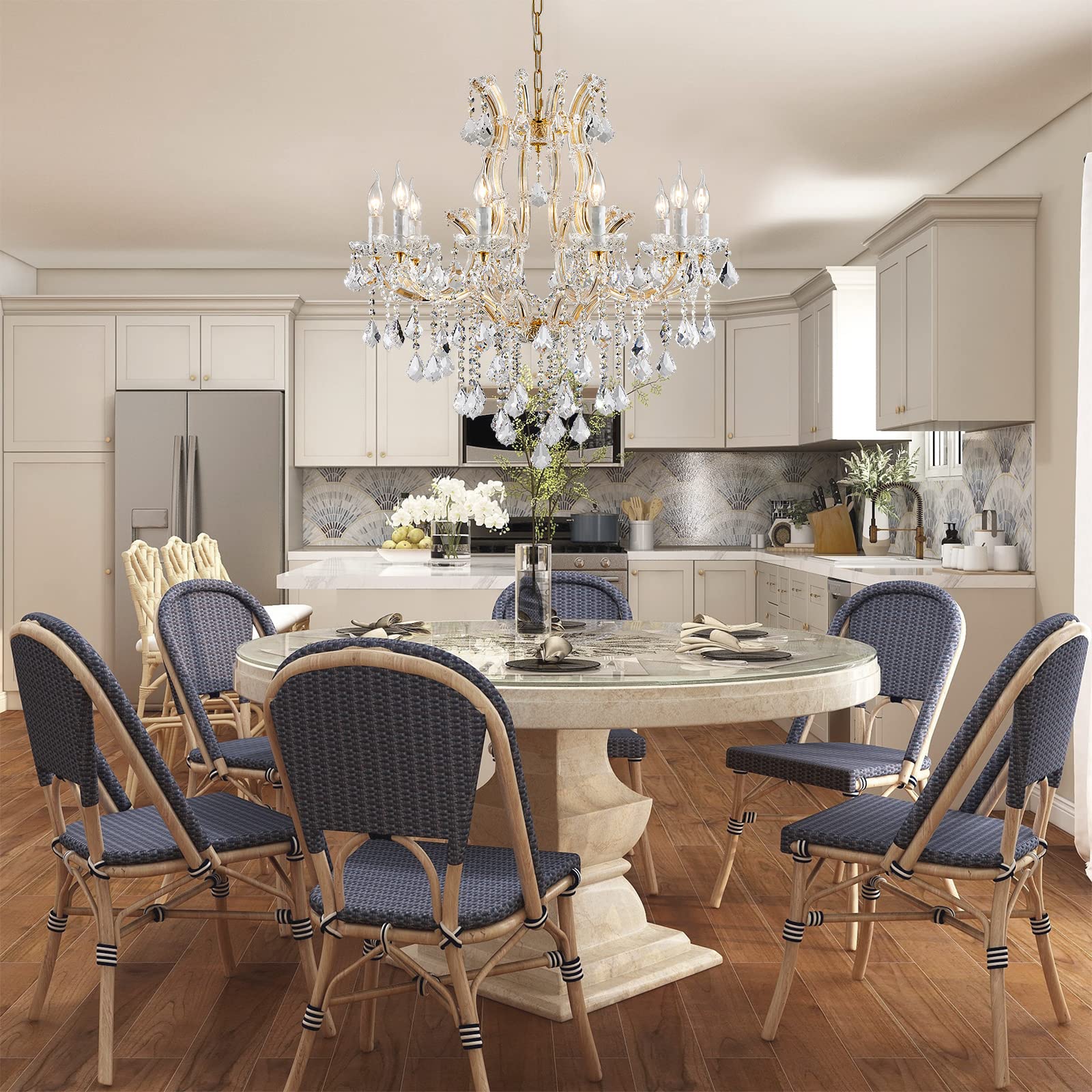 Luxury Modern Gold Crystal Chandelier Lighting - Elegant Maria Theresa Style Chandelier with 10 Lights for Dining Room, Kitchen Island, Living Room, Bedroom - Perfect for Weddings, Hotels, and Upscale Home Decor