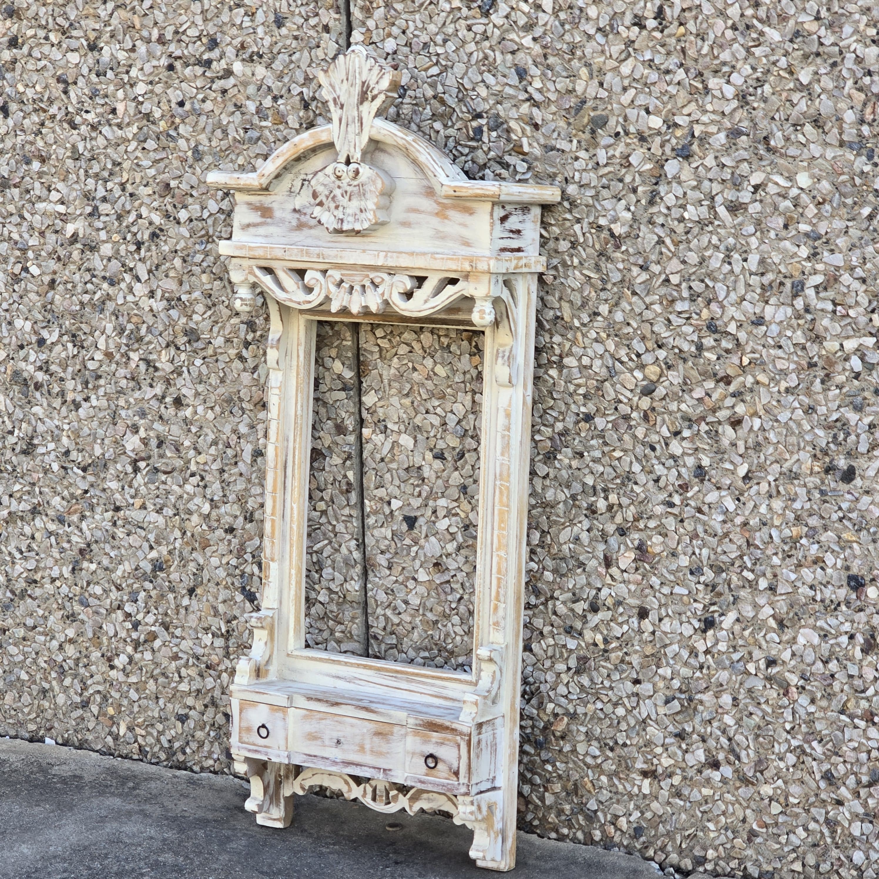 Handmade Indian Wooden Wall Art Frame - Intricate Carved White Wood Decor for Living Room, Bedroom & Office