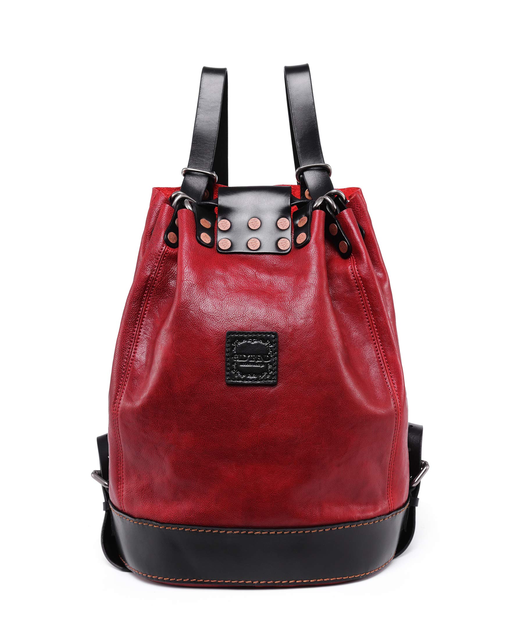 **Genuine Leather Stars Align Bucket Backpack for Women - Stylish Rose & Black Crossbody Bag - Perfect for Travel, Work, and Everyday Use**