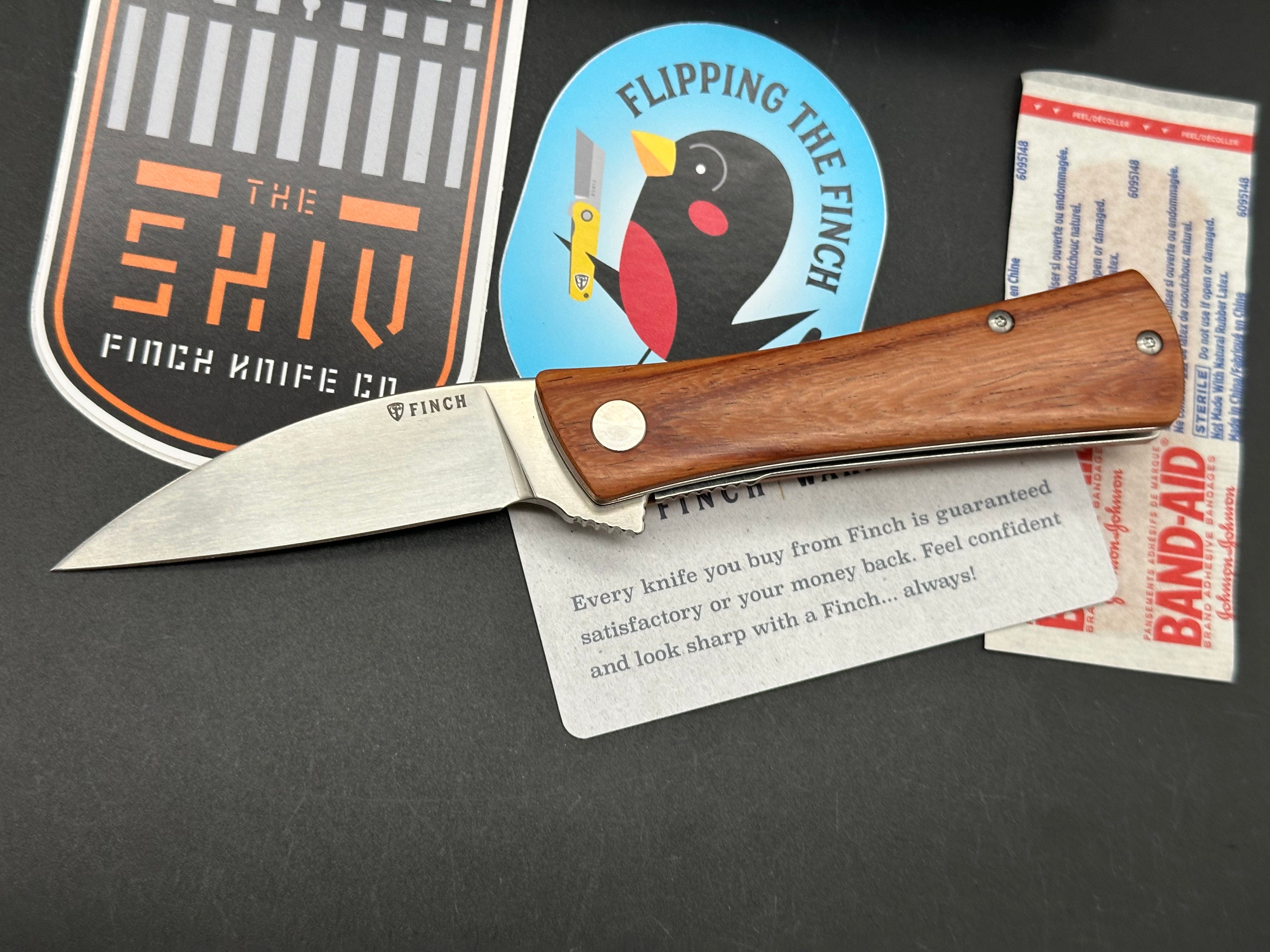 FINCH SHIV MKURUTI Tactical Knife - 14C28N Stainless Steel Blade, Plain Edge, Satin Finish, Wood Handle - Survival, Camping, Hunting & Outdoor EDC Gear