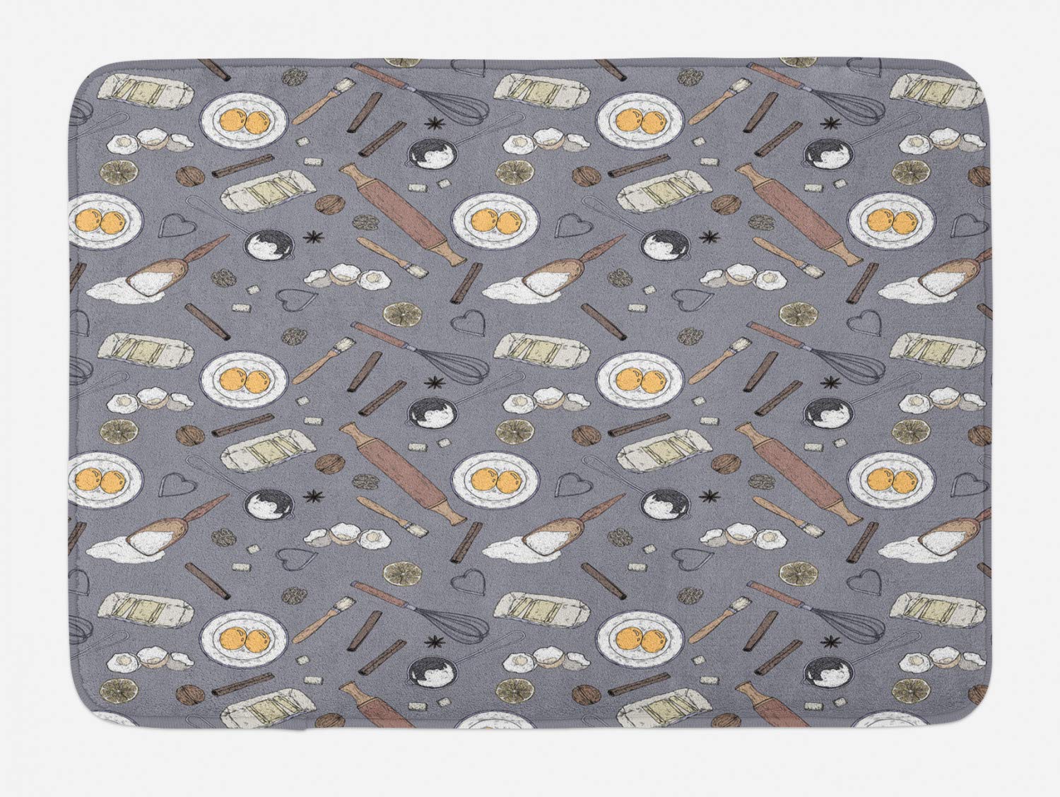 Ambesonne Non-Slip Plush Bath Mat - Top View of Baking Ingredients, Soft Bathroom Decor Rug, 30.2