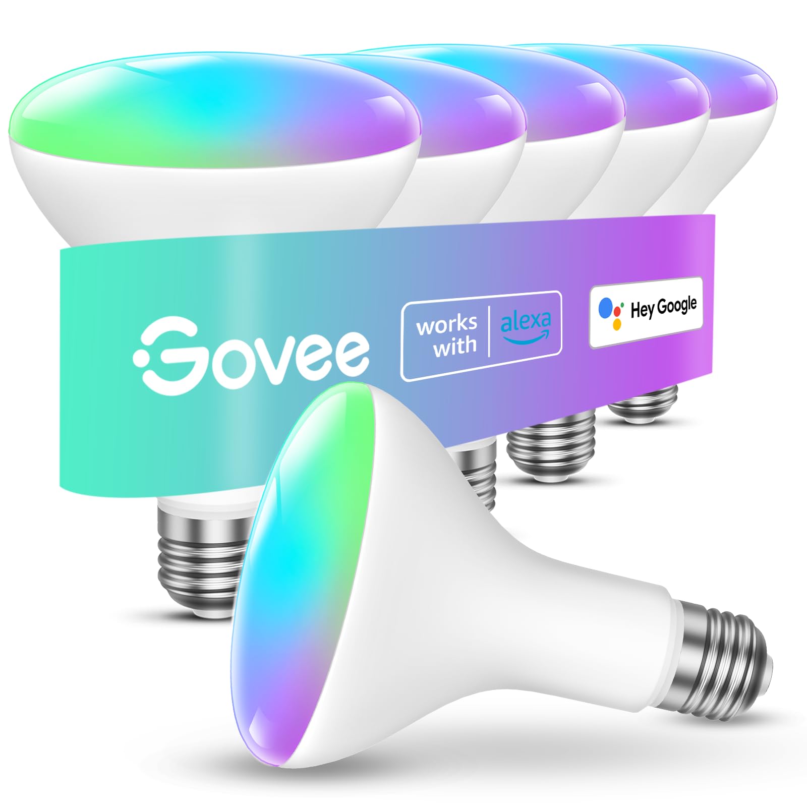Govee Smart LED Light Bulbs 6 Pack - 1200 Lumens Dimmable BR30 RGBWW WiFi/Bluetooth Color Changing Bulbs with 16 Million Colors, Music Sync, Works with Alexa & Google Assistant - Perfect for Home Theater, Gaming Room & Party Lighting