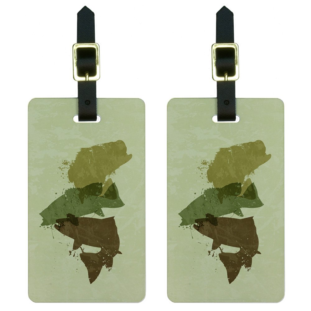 Fishing & Hunting Camouflage Luggage Tags - Bass Trout Design for Travel & Outdoor Adventures | Durable White ID Tags for Suitcases, Backpacks & Gear