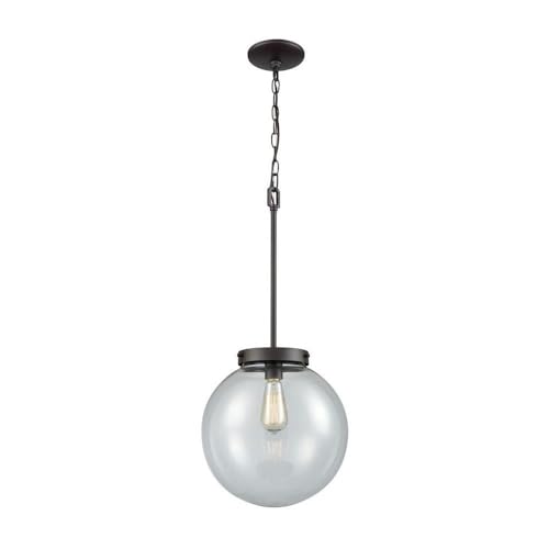 Thomas Lighting Beckett 1-Light Oil Rubbed Bronze Pendant with Clear Glass Shade - Perfect for Kitchen Island, Dining Room, and Entryway Lighting