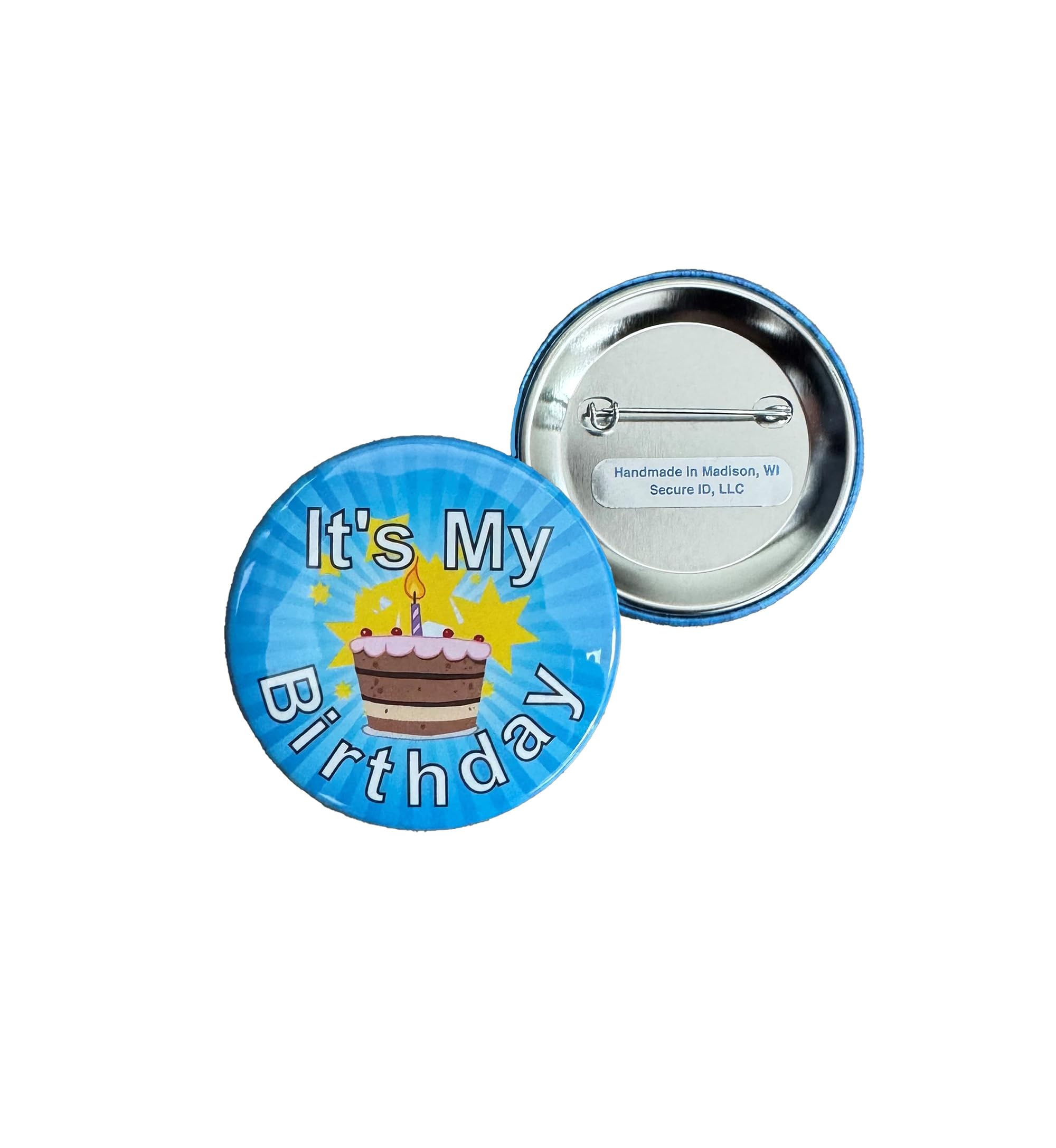 Happy Birthday Button Pin - Secure ID Blue 'It's My Birthday' Badge for Birthday Girl, Boy, Adults & Kids - Fun Party Favors & Decorations for Birthdays, Celebrations & Special Events