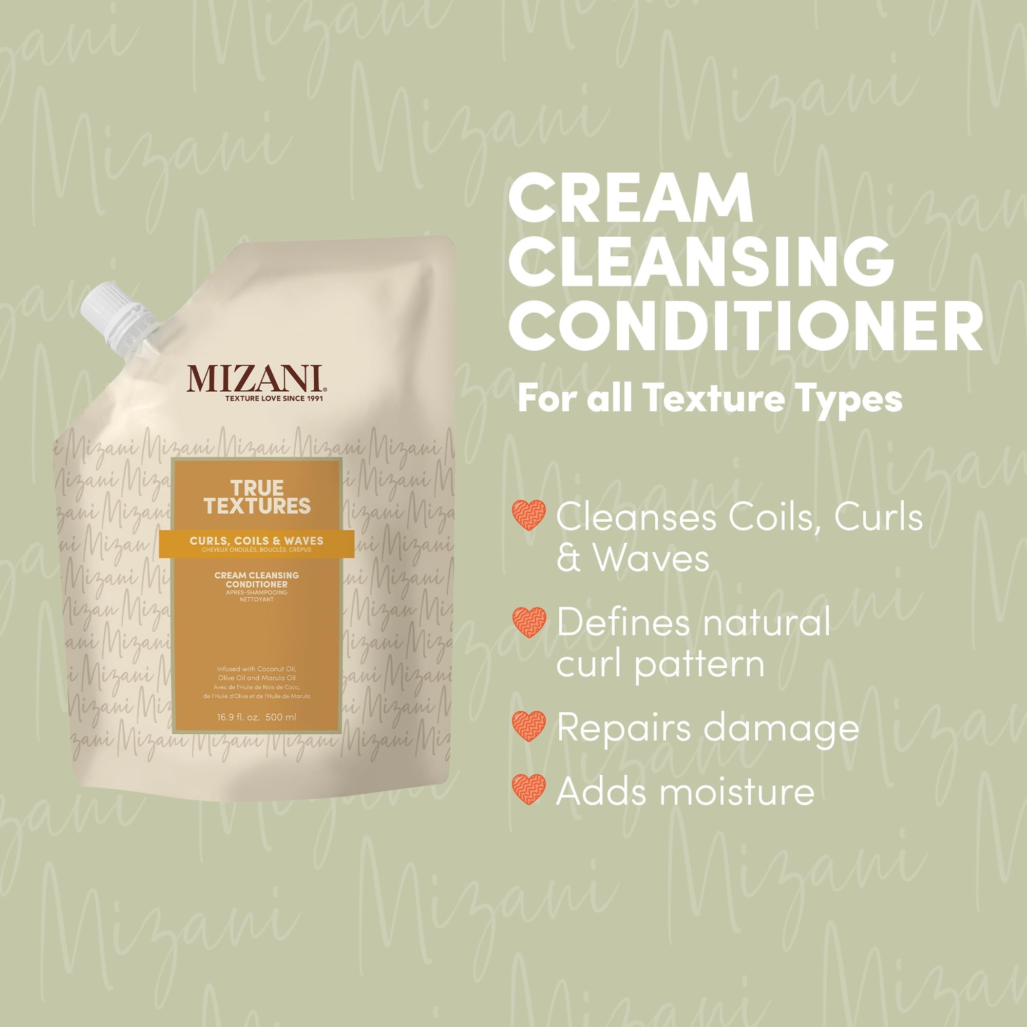 Mizani True Textures Cream Cleansing Conditioner with Coconut Oil - Sulfate & Paraben Free for Curly Hair - Hydrating & Detangling for Natural Curls & Coils - Perfect for Wash Day & Daily Hair Care Routine