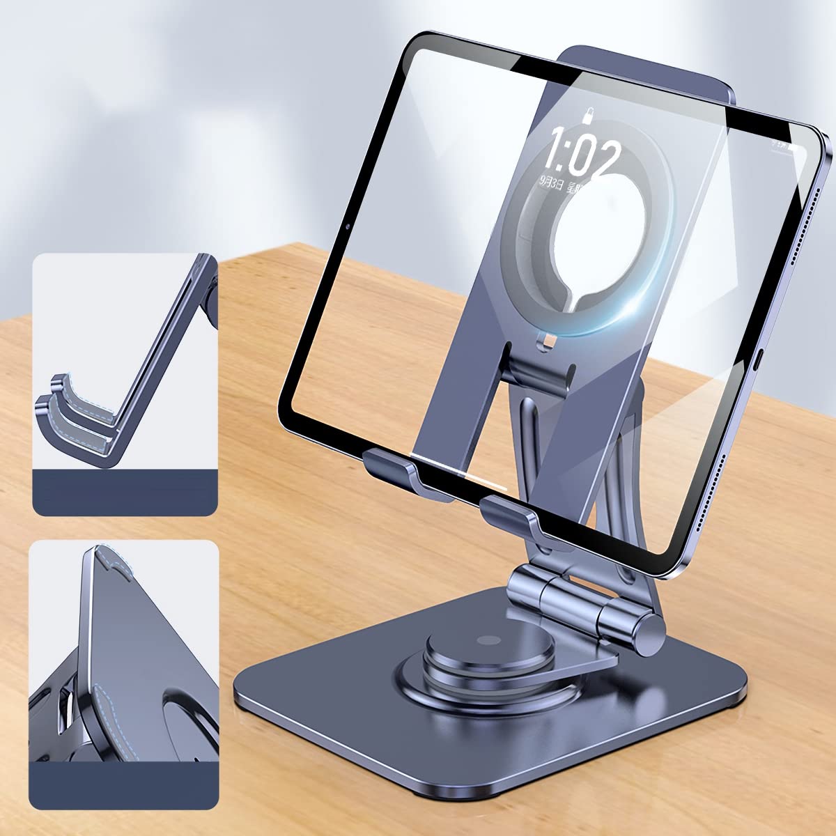 360° Rotating Aluminum Tablet Stand for iPad Air/Mini/Pro, iPhone 13/12 (4-13 Inch) - Portable & Adjustable Holder for Drawing, Watching, Video Calls - Perfect for Home, Office & Travel (Gray)
