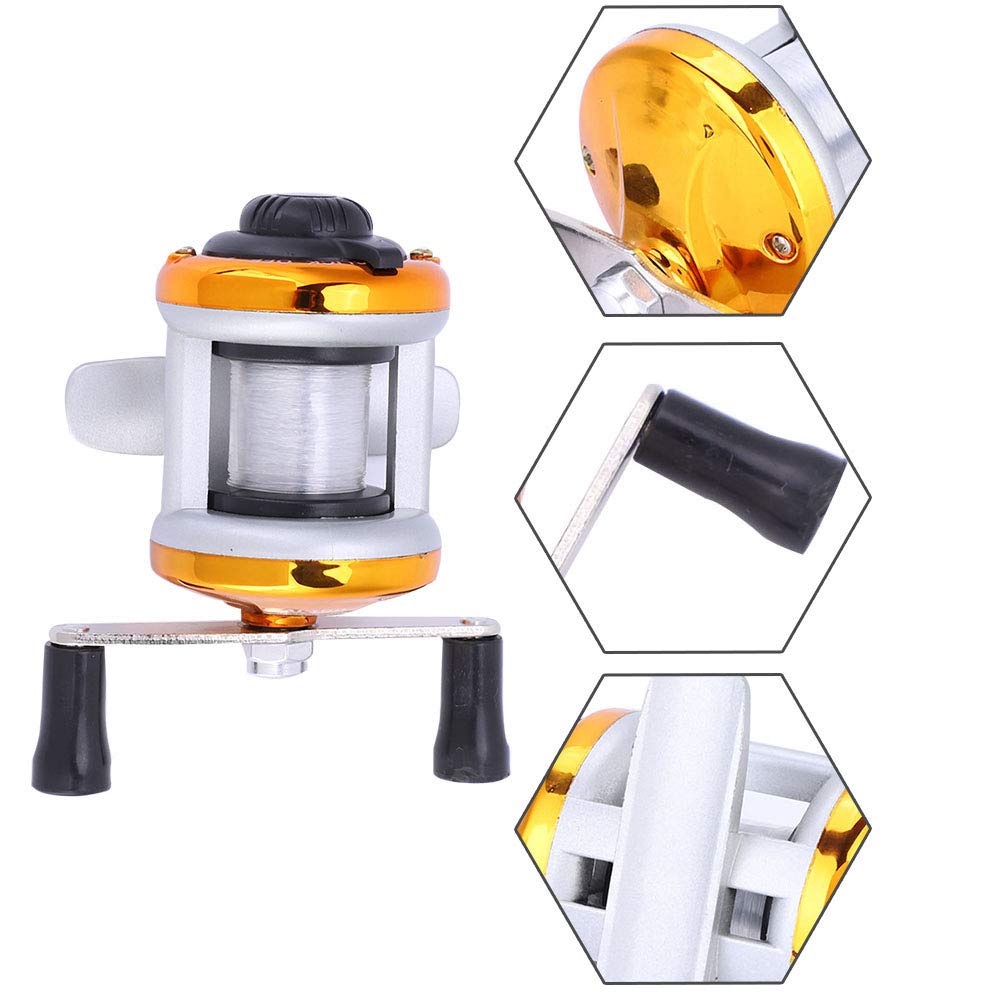 Premium Golden Ice Fishing Reel - Heavy Duty Trolling Wheel with Wire for Winter Ice Fishing | Ideal for Ice Anglers & Cold Weather Fishing Adventures