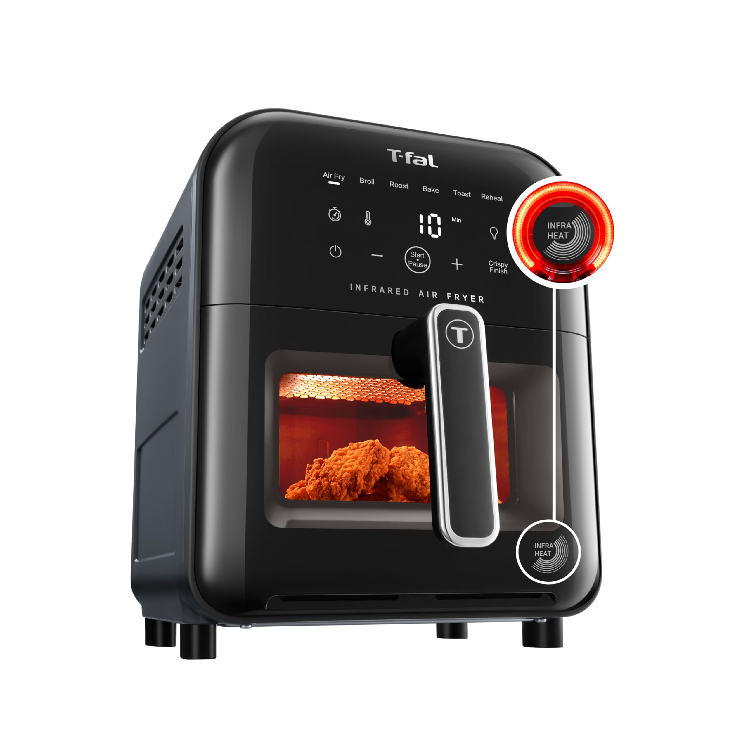T-fal 6 Qt Digital Air Fryer with Touch Screen - 7-in-1 Cooking Functions, 1550W Fast Heating to 750°F in 45 Seconds, Carbon Fiber Heater & No-Shake Technology for Crispy Results - Perfect for Healthy Frying, Baking, Roasting in Kitchens & Small Spaces (Black)
