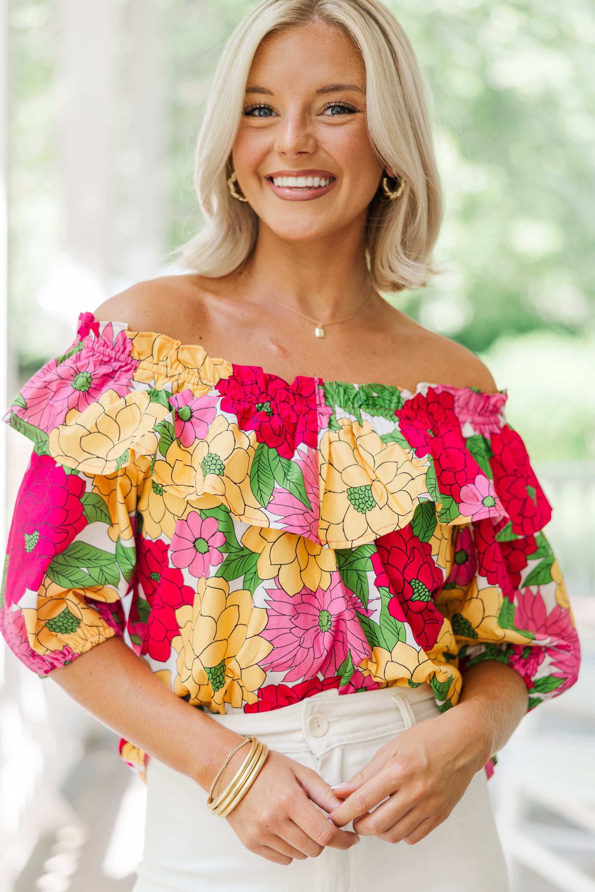 Stylish Fuchsia Pink Floral Blouse for Women - Elegant Summer Tops - Perfect for Office, Date Night & Casual Outings