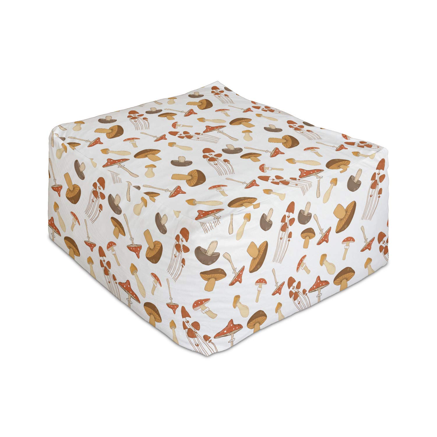 Ambesonne Autumn Rectangle Pouf Ottoman - Colorful Mushroom Pattern Woodland Design for Fall Decor, 25