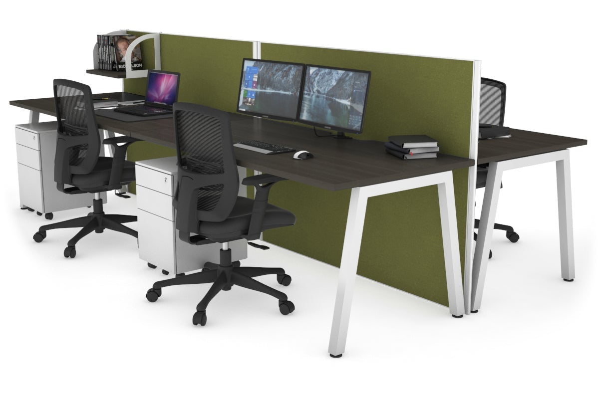 Horizon Quadro 4-Person Office Workstation Bench with A-Legs | 1400L x 800W Dimensions | Cable Management Scallop | Perfect for Collaborative Workspaces & Open Office Environments