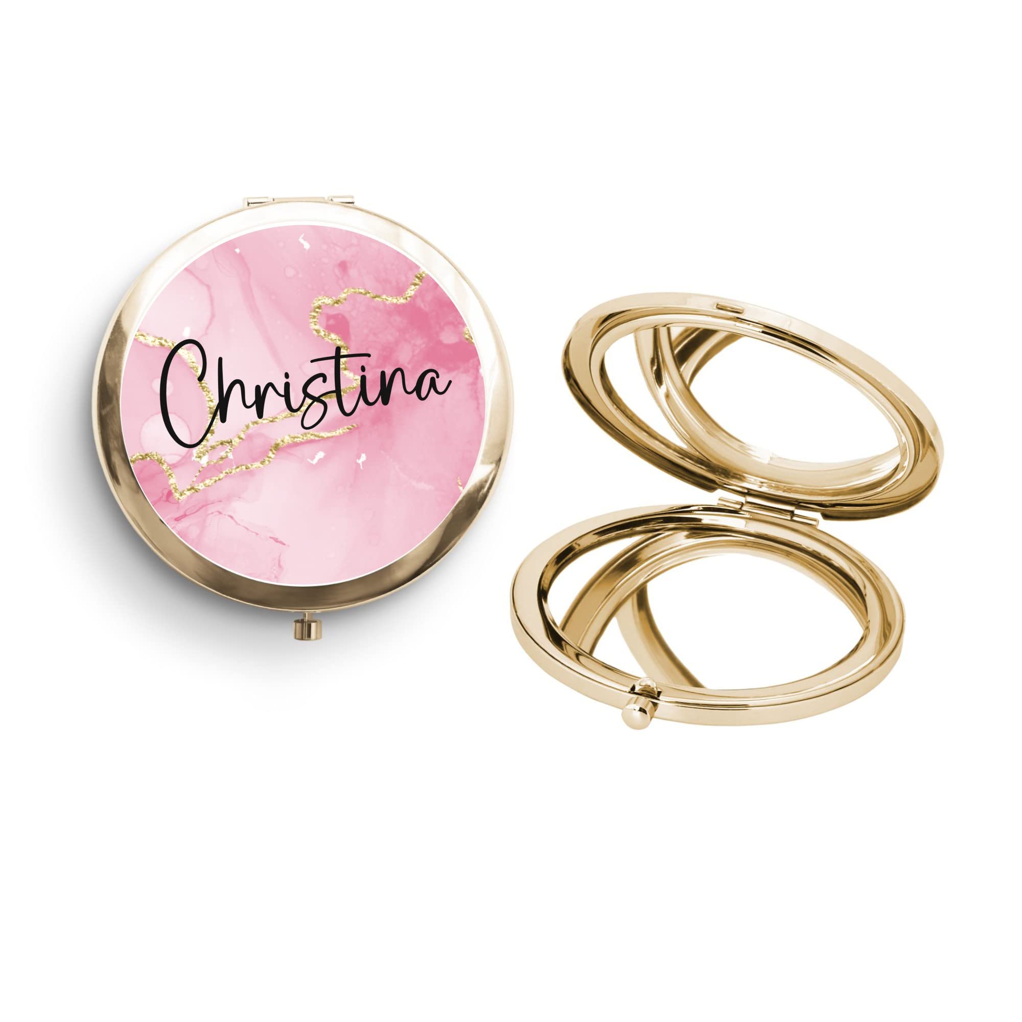 Personalized Compact Mirror for Women & Teen Girls - Rose Gold Pocket Mirror with Hot Pink Case, Perfect for Makeup Touch-Ups, Travel, and Stocking Stuffers
