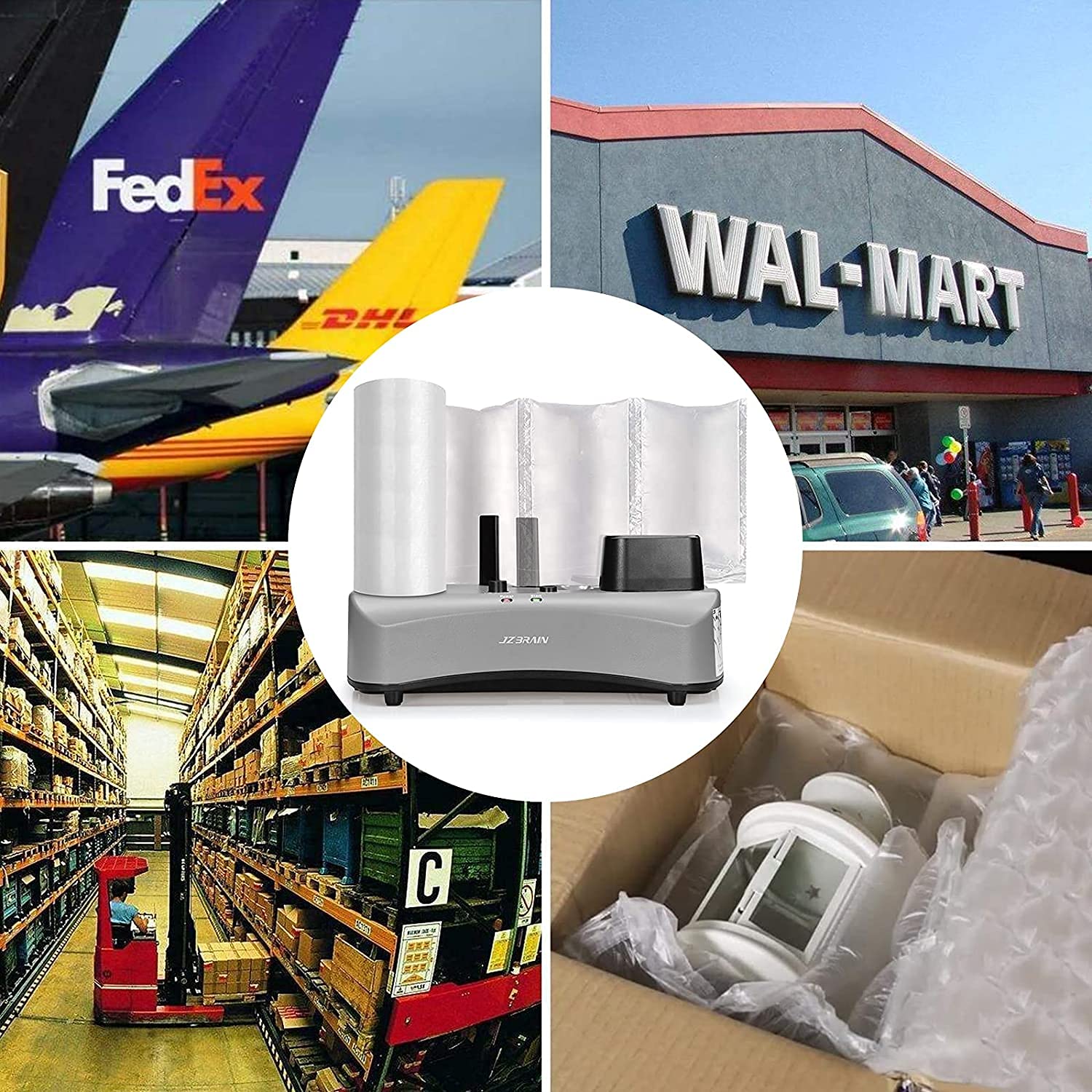 JZBRAIN YE300 Air Pillow Machine 110V - High Speed 7.2-9.8FT/min Inflatable Air Cushion Packaging System for Shipping & E-commerce Business with Free 100m Test Film (Grey) | Perfect for Online Stores, Warehouses & Logistics Companies