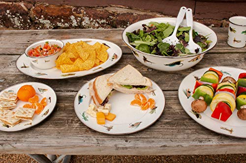 Premium Fly Fishing Enamelware Dinner Plates - 10.5 Inch Set of 4 - Durable Camping & Outdoor Dining Dishes for Picnics, BBQs and Rustic Home Decor