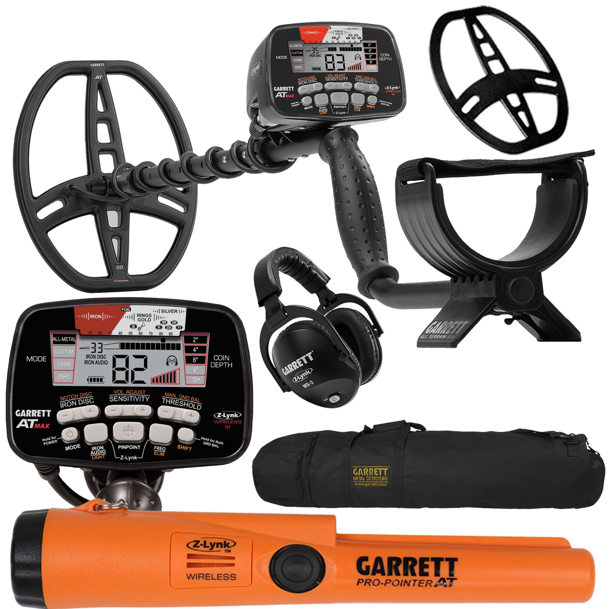 Garrett AT MAX Metal Detector with Wireless Z-Lynk Headphones, Waterproof to 10ft - Includes Pro-Pointer AT & Carry Bag for Treasure Hunting, Beach & Gold Prospecting