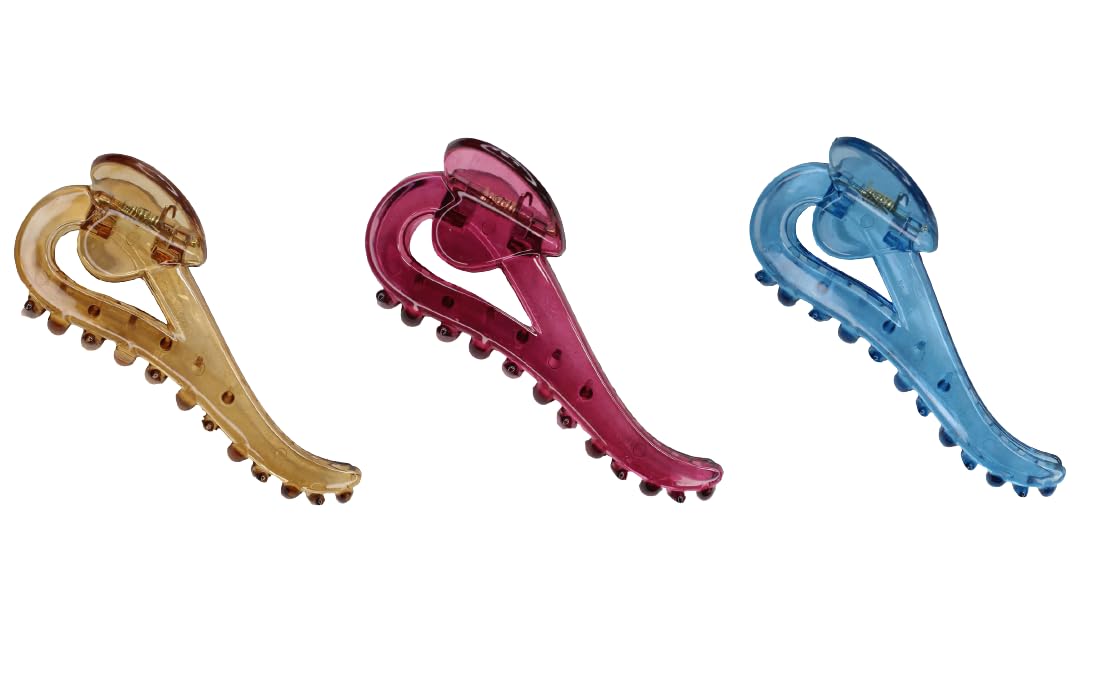 Osceola Banana Mirchi Wide Hair Clip - Transparent Ponytail Holder, Heart Clamp Grip for Girls, Strong Hold Hair Claw Clip (Multicolor, 3-Pack) - Perfect for School, Work, and Everyday Hairstyles