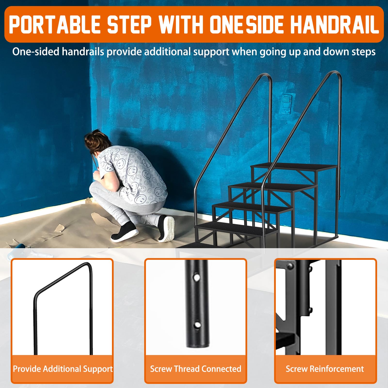 Heavy Duty 5-Step RV Ladder with Handrails - Sturdy Steel Camper Steps for Travel Trailers, Motorhomes & 5th Wheel RVs - Perfect for Outdoor Access, Poolside Use & Mobile Home Entry